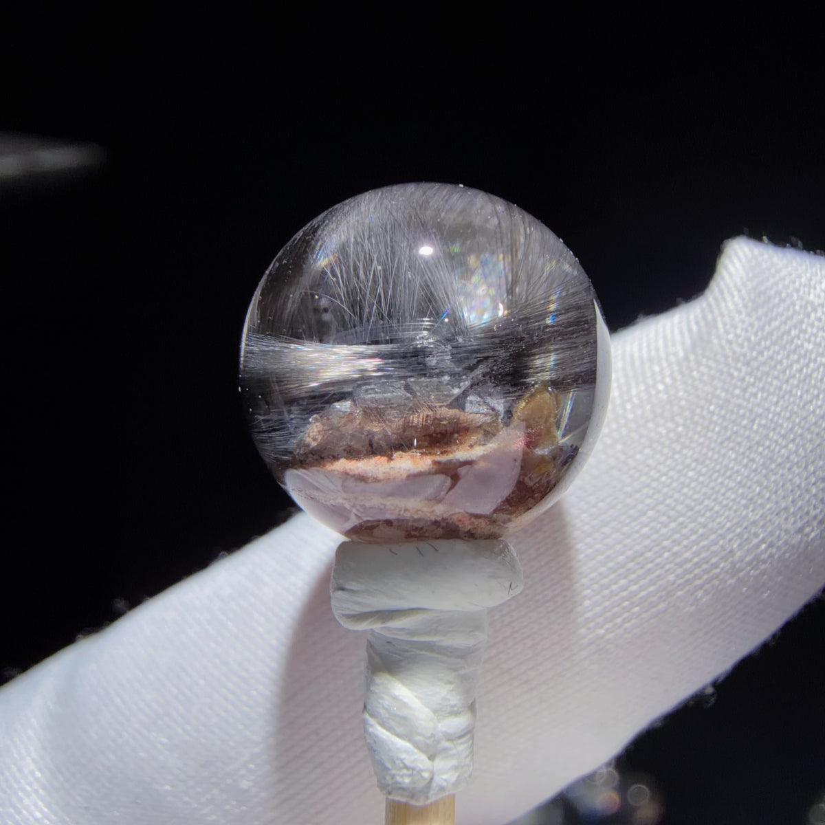 Quartz Bead with Hematite, Anatase and Phantom Inclusions 14.2 mm