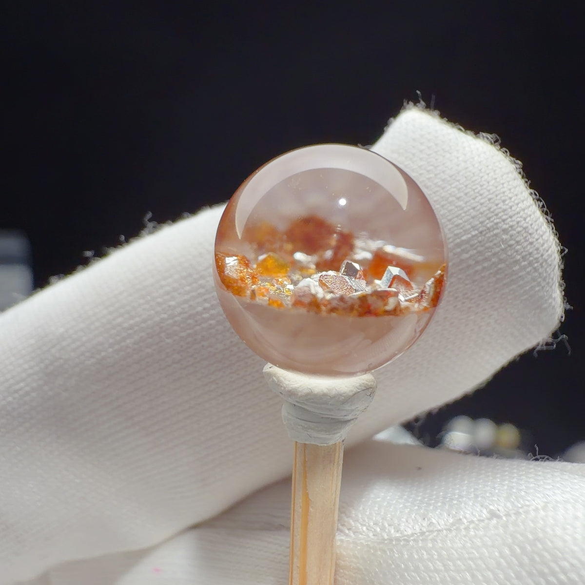 Quartz Bead with Spessartine Garnet Inclusions 10.6 mm
