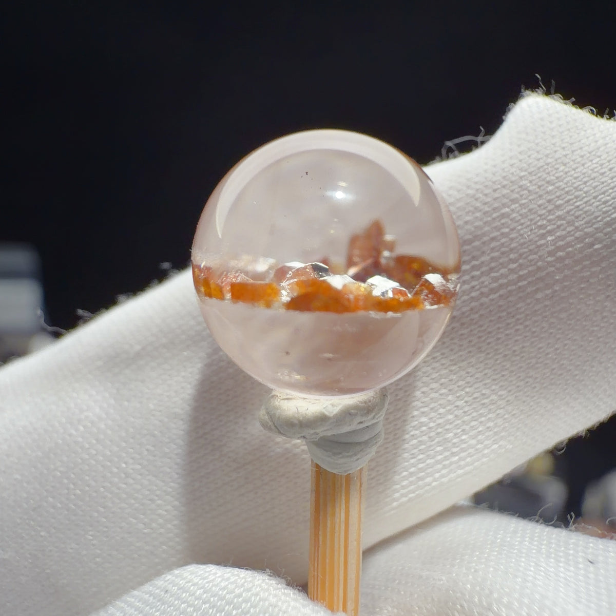 Quartz Bead with Spessartine Garnet Inclusions 10.6 mm