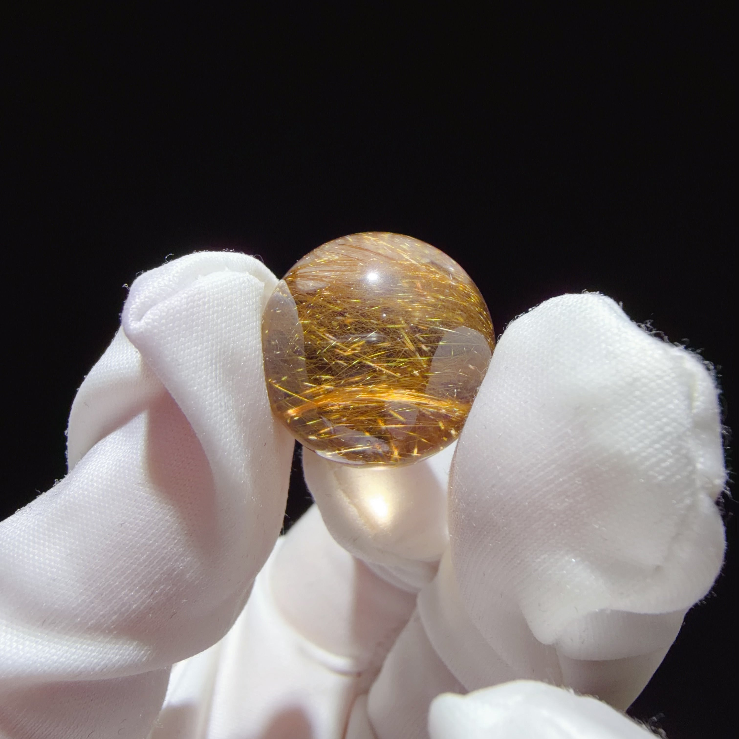 Brown-tinted Quartz Bead with Dense Needle-like Inclusions