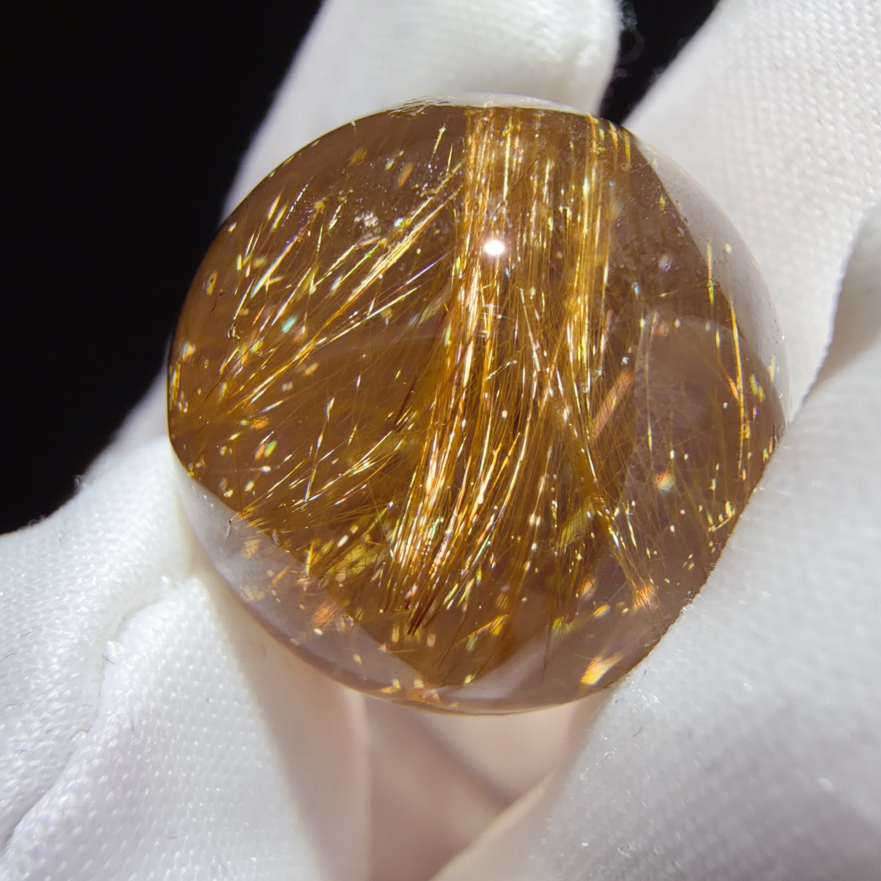 Brown-tinted Quartz Bead with Dense Needle-like Inclusions