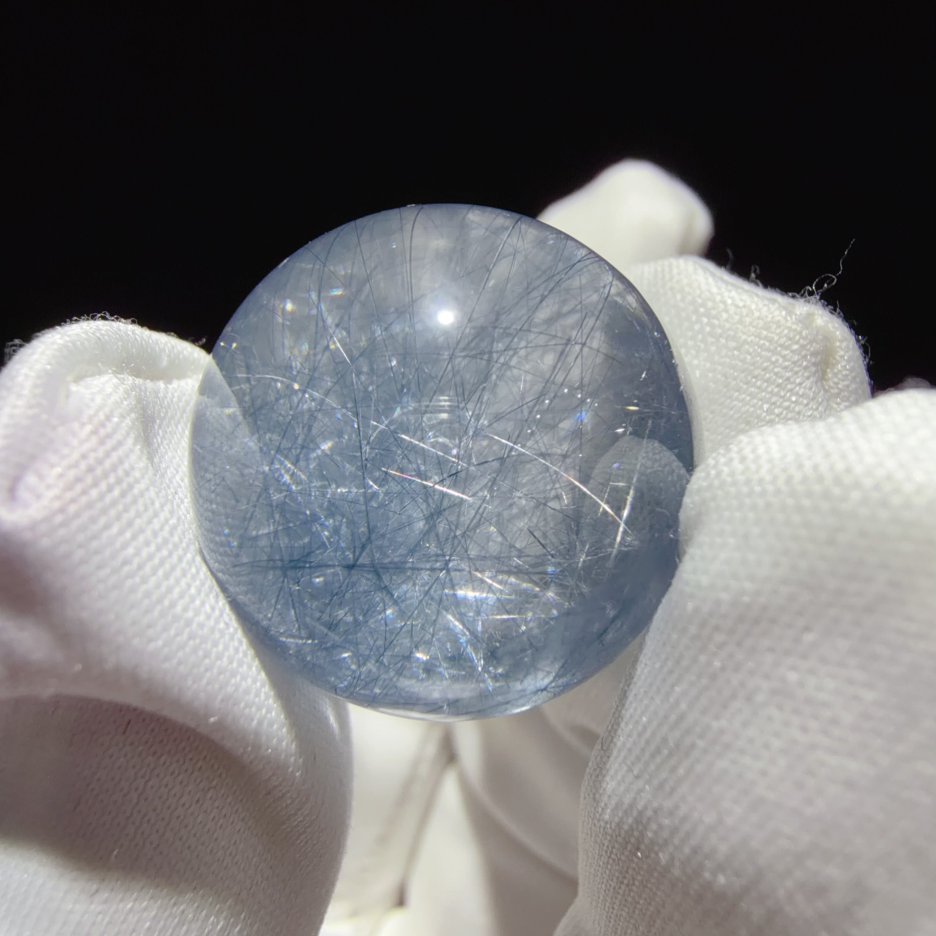 Quartz Bead with Blue Needle-like Inclusions