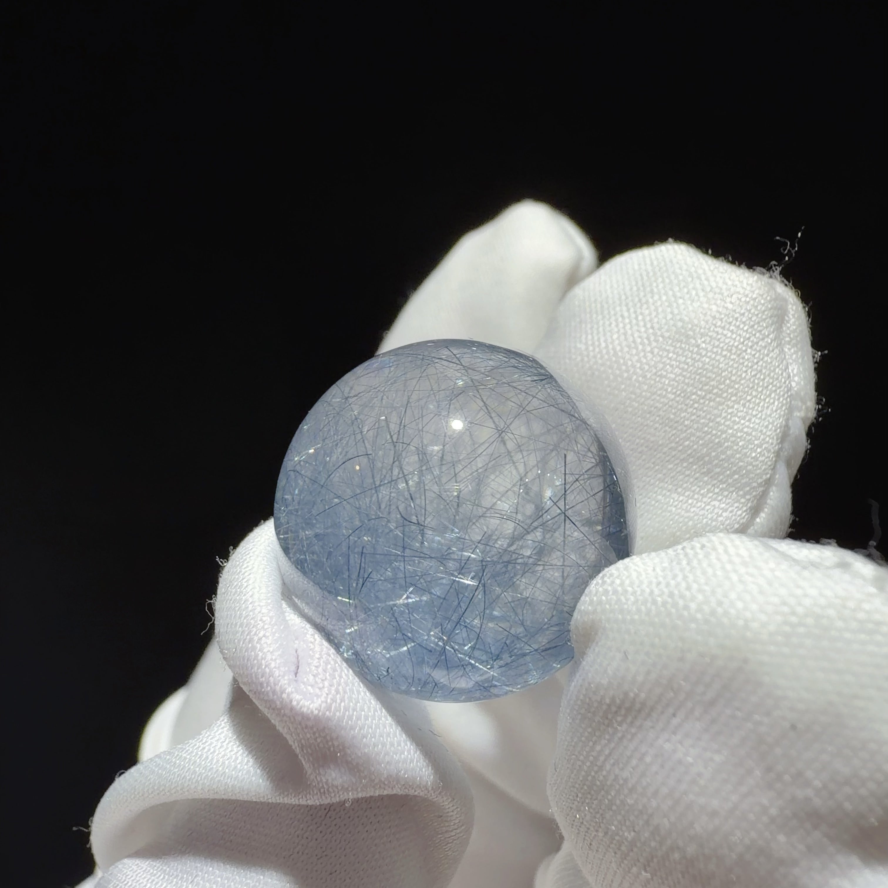 Quartz Bead with Blue Needle-like Inclusions