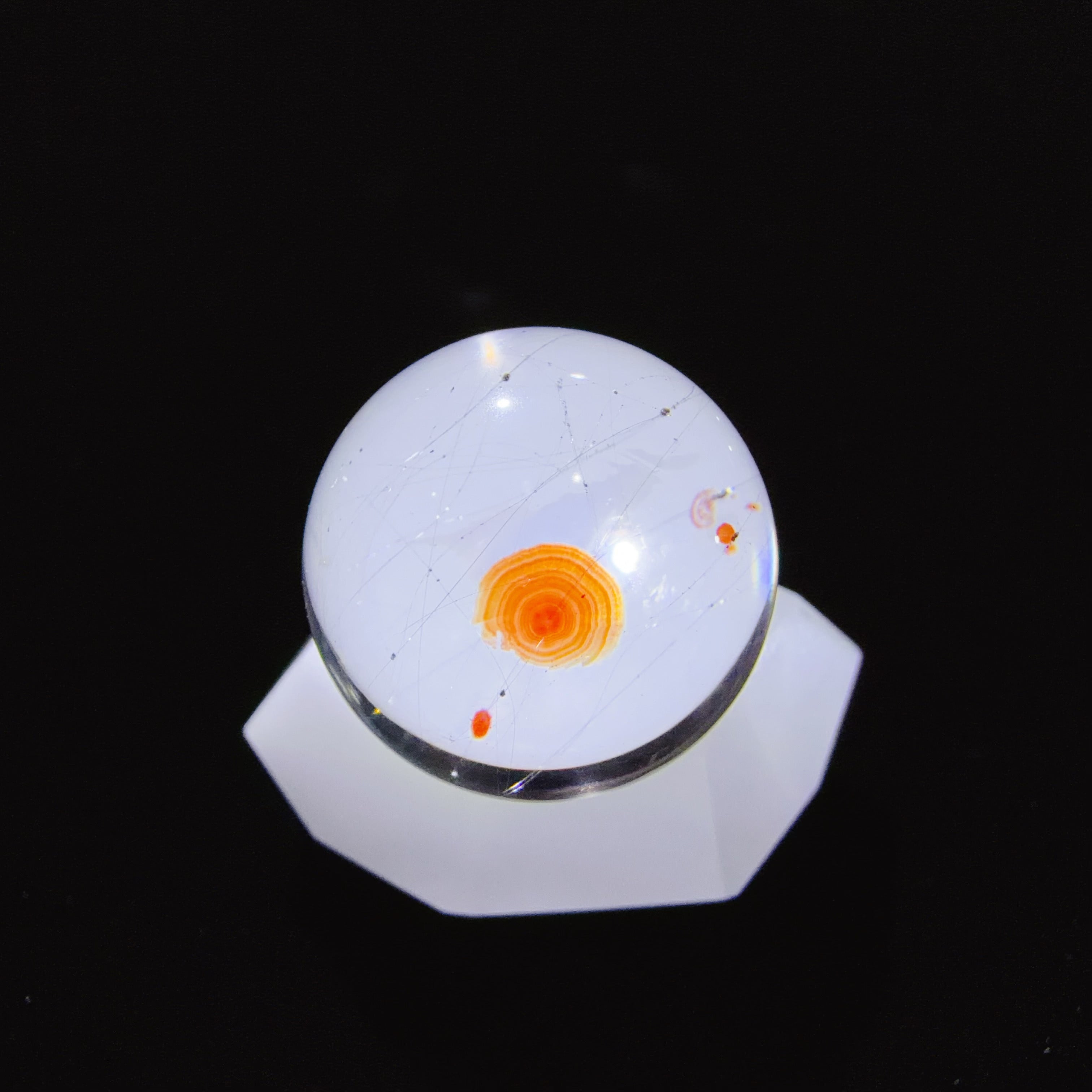 Quartz Bead with Disc-like and Needle Inclusions
