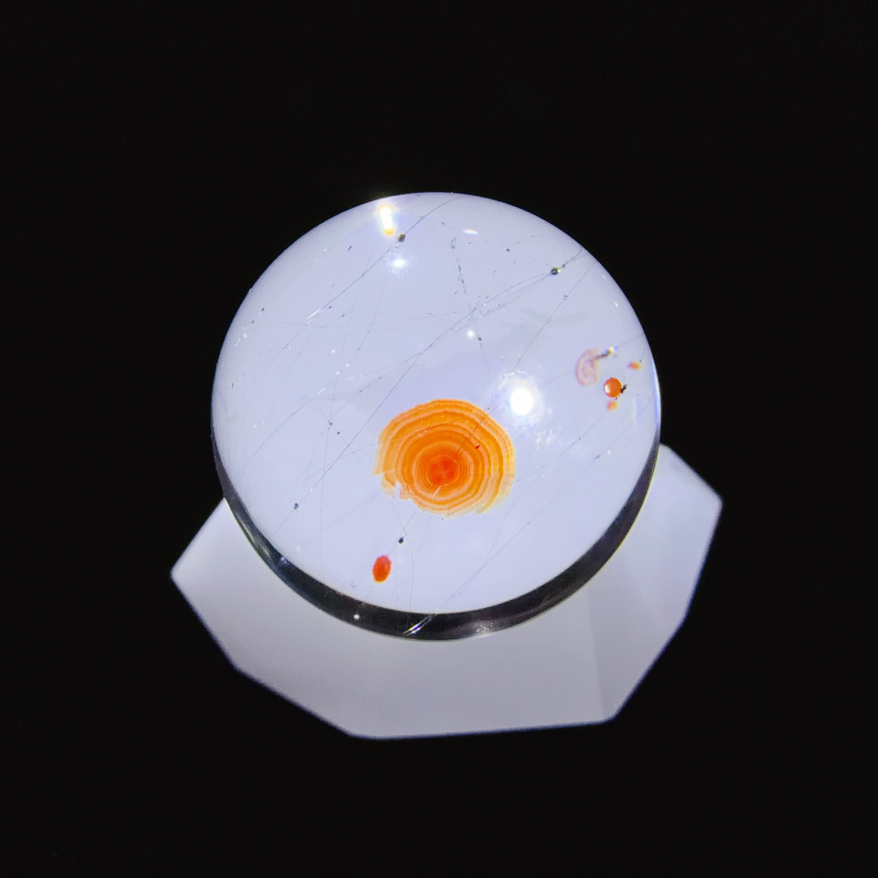 Quartz Bead with Disc-like and Needle Inclusions