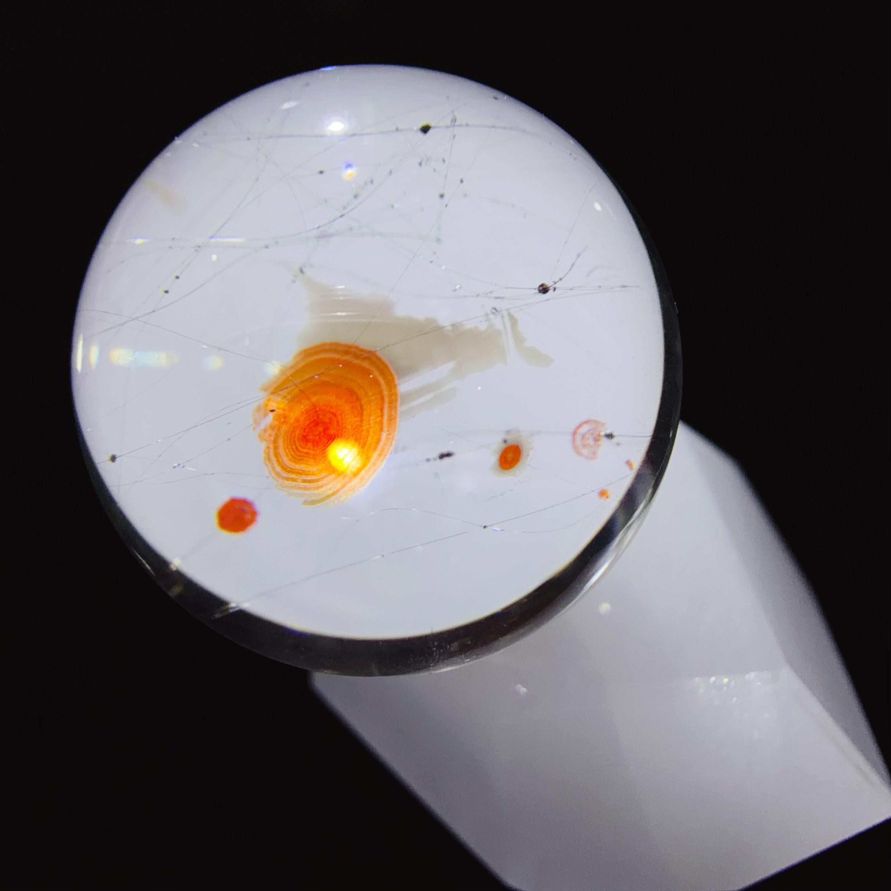 Quartz Bead with Disc-like and Needle Inclusions