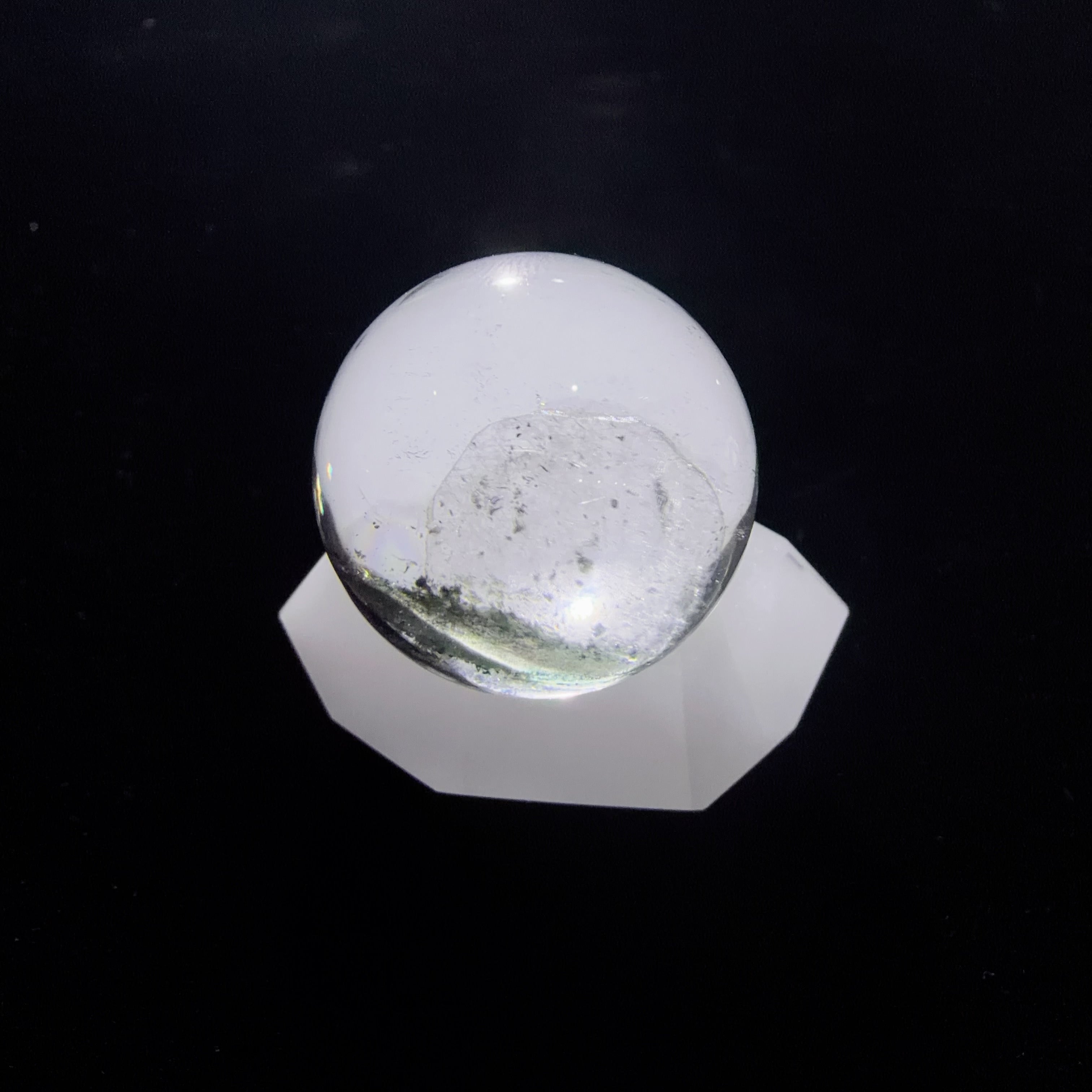 Quartz Bead with Calcite and Green Inclusions