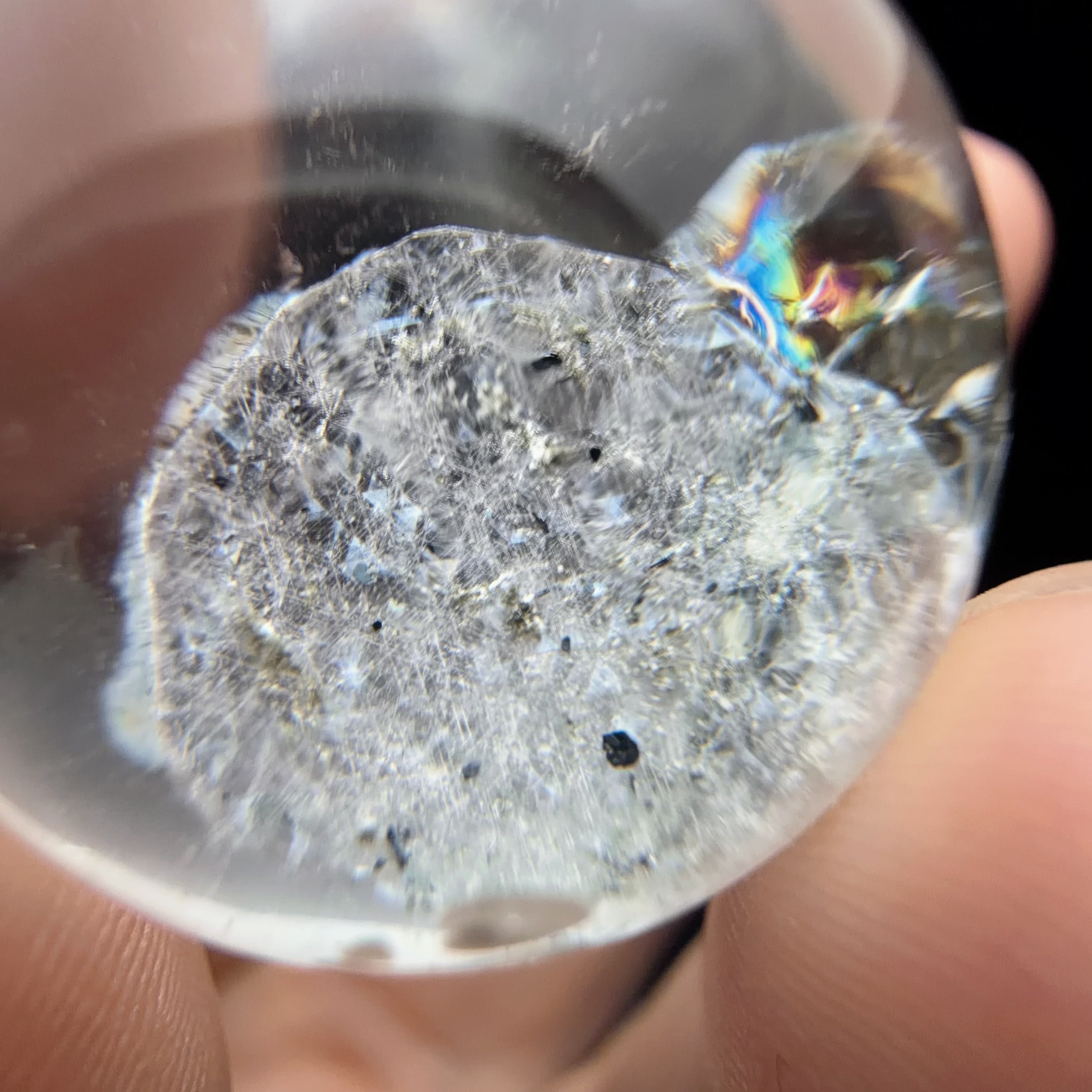 Quartz Bead with Calcite and Green Inclusions