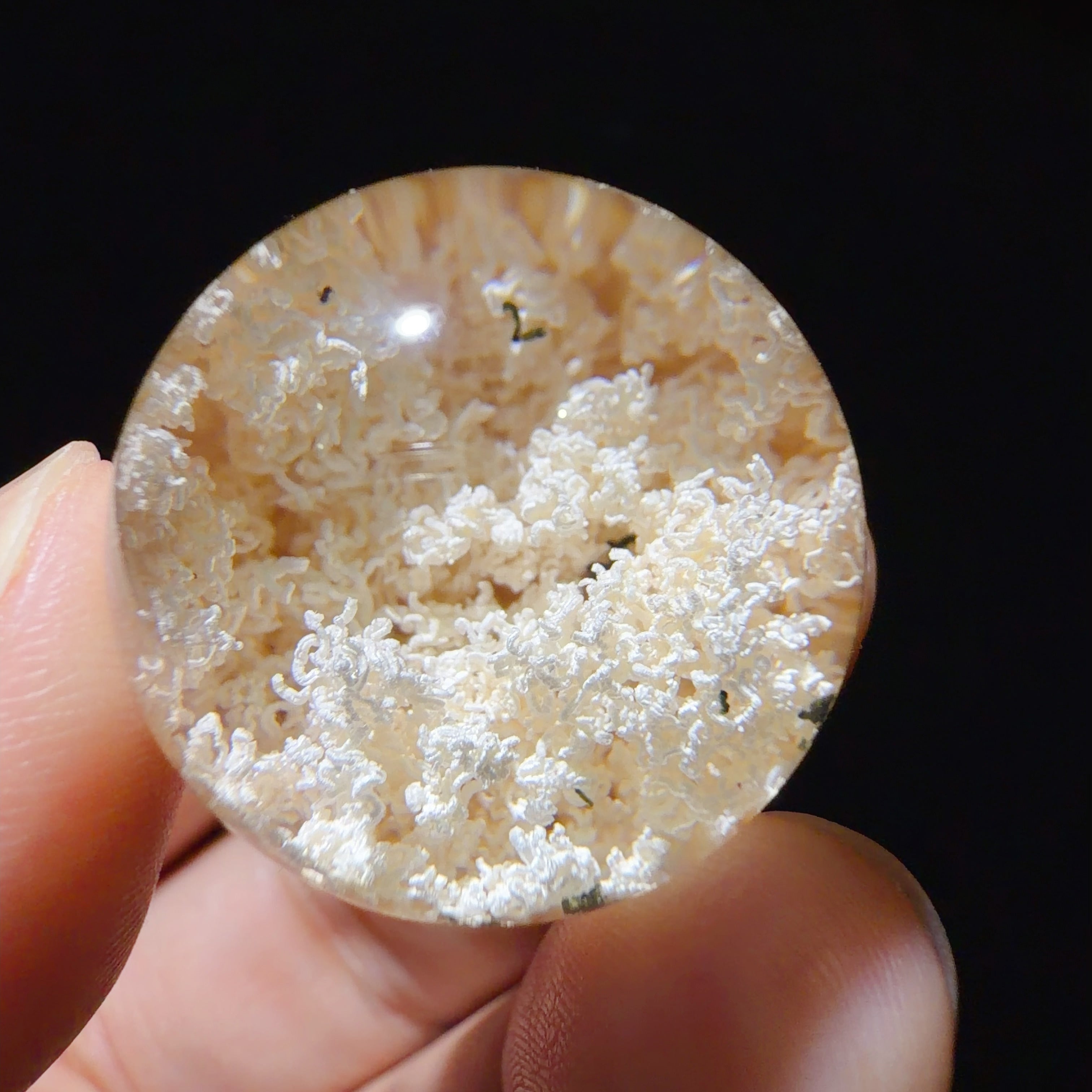 Quartz Bead with White and Green Phantom Layers