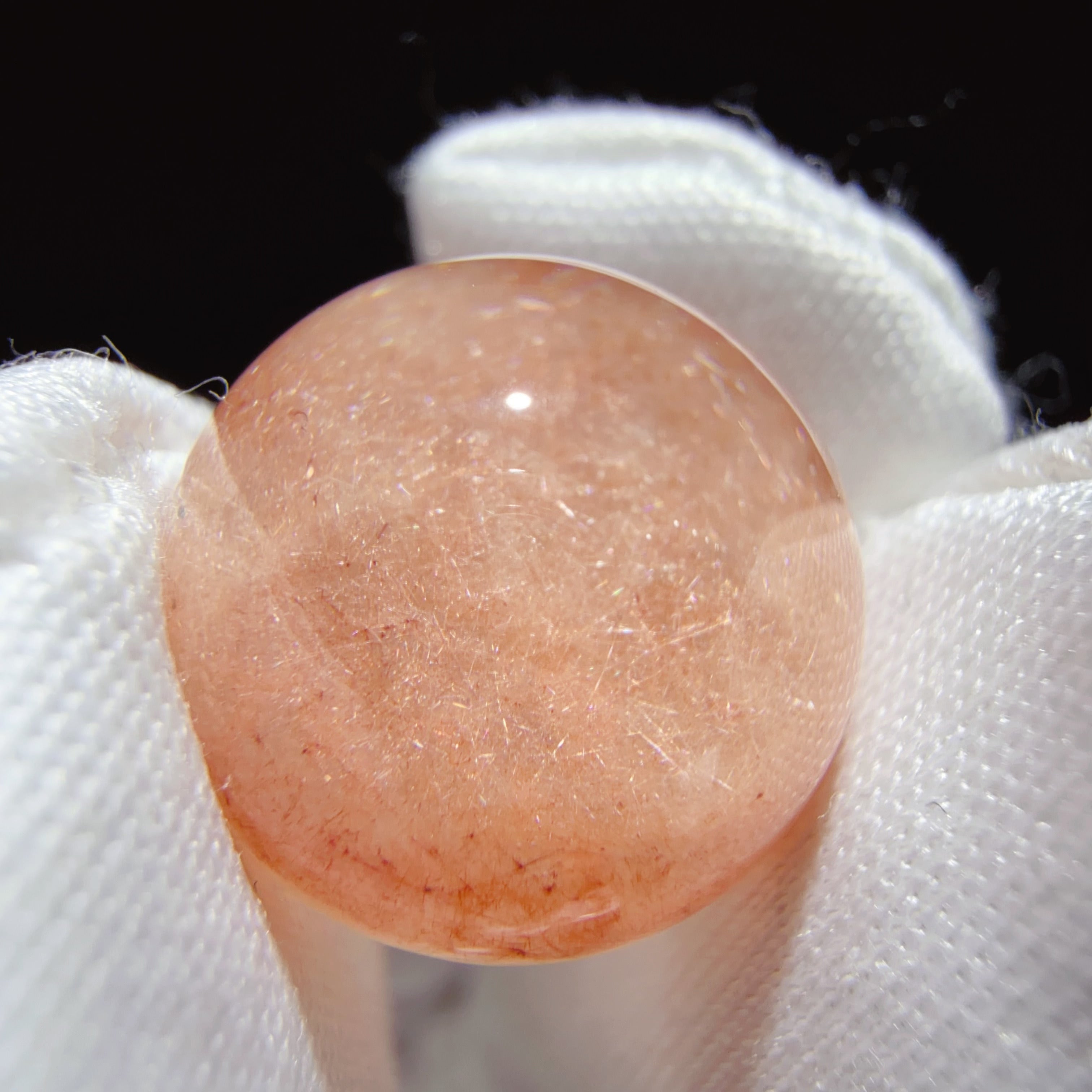 Quartz Bead with Pink-Orange Fibrous Inclusions