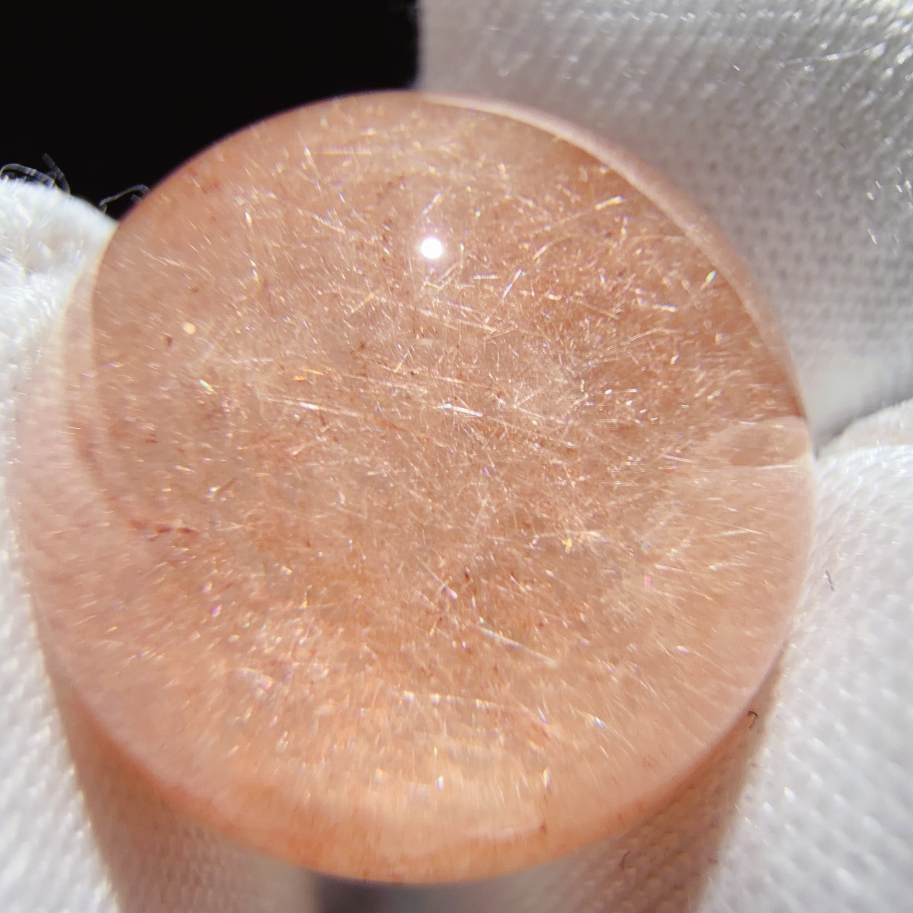 Quartz Bead with Pink-Orange Fibrous Inclusions