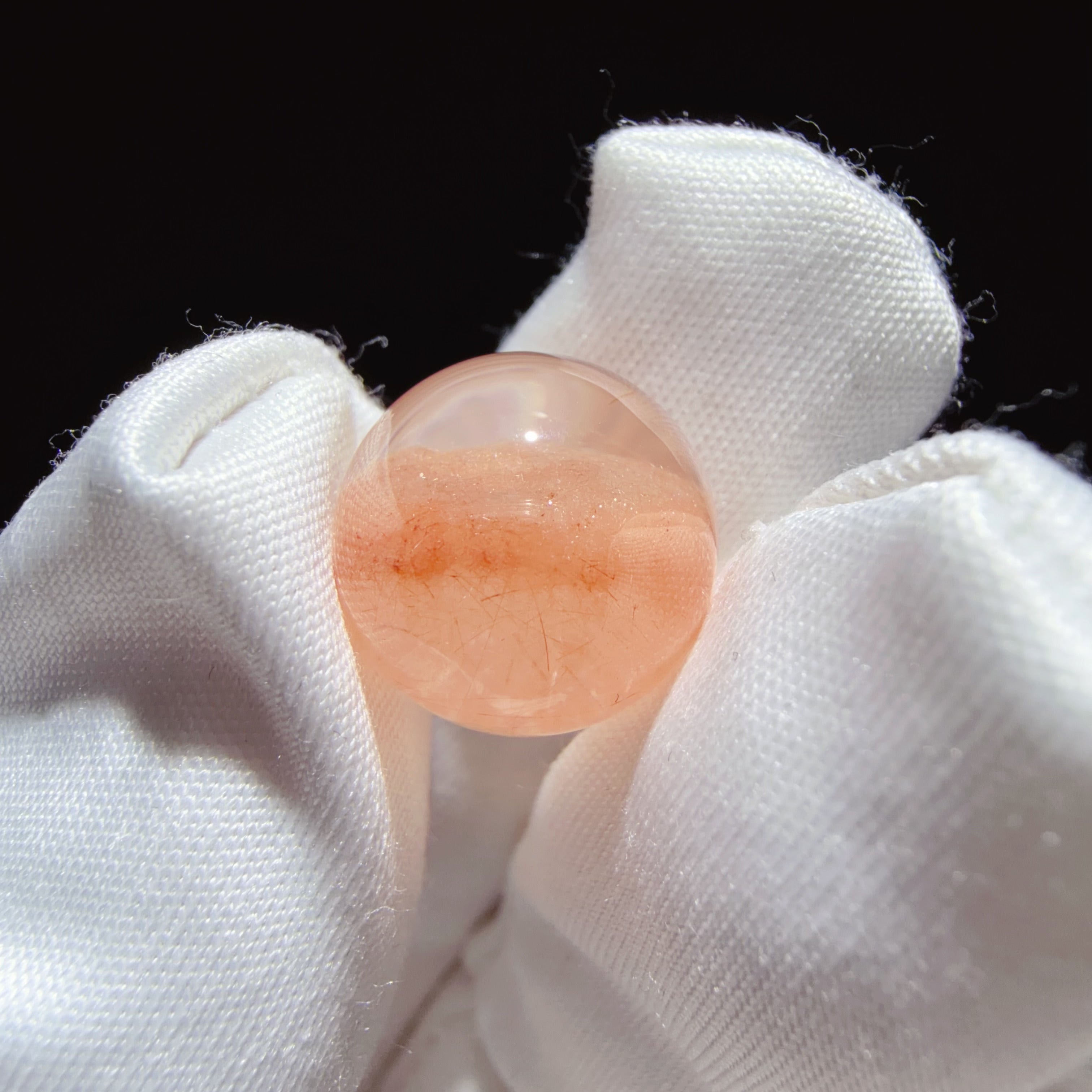 Quartz Bead with Pink-Orange Fibrous Inclusions