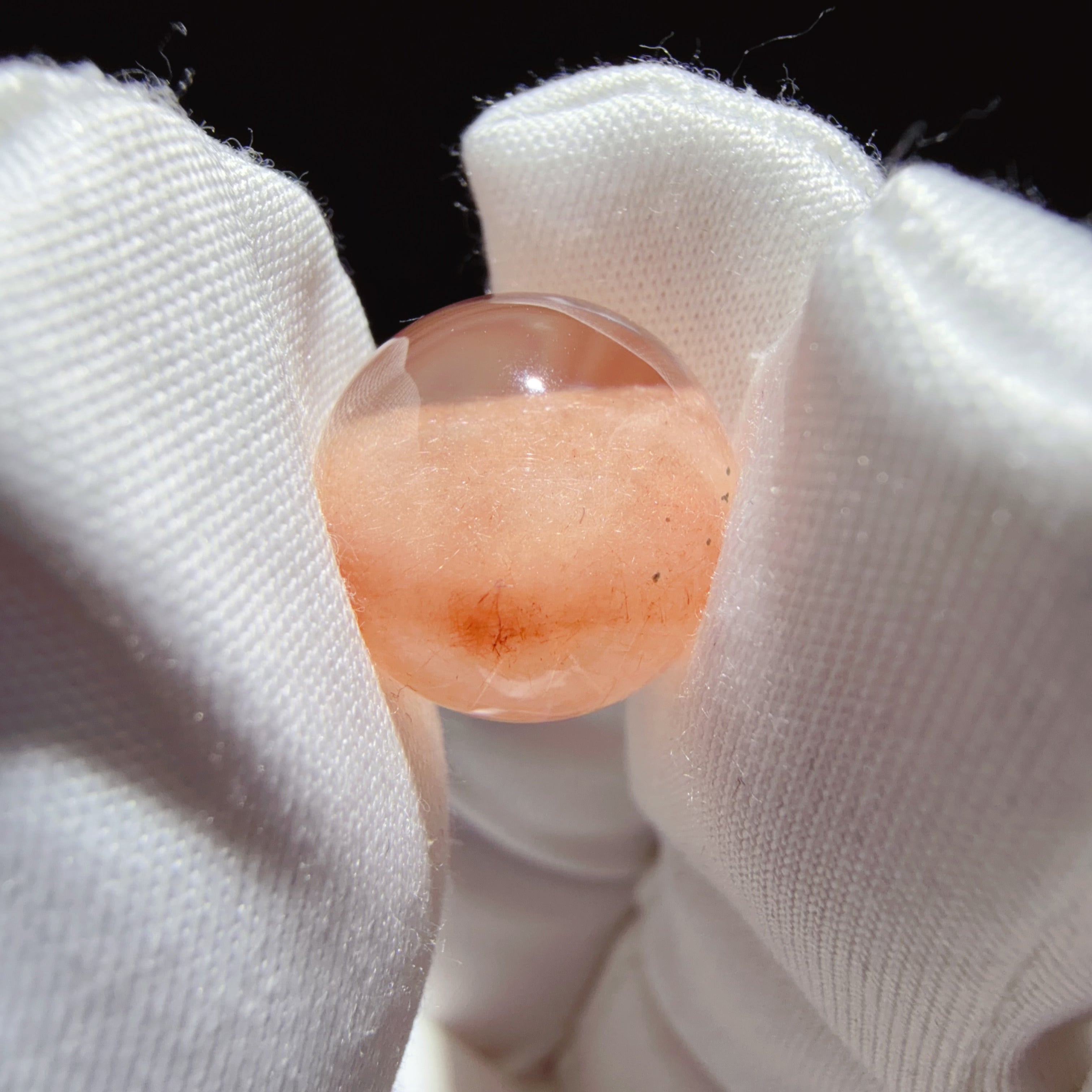 Quartz Bead with Pink-Orange Fibrous Inclusions