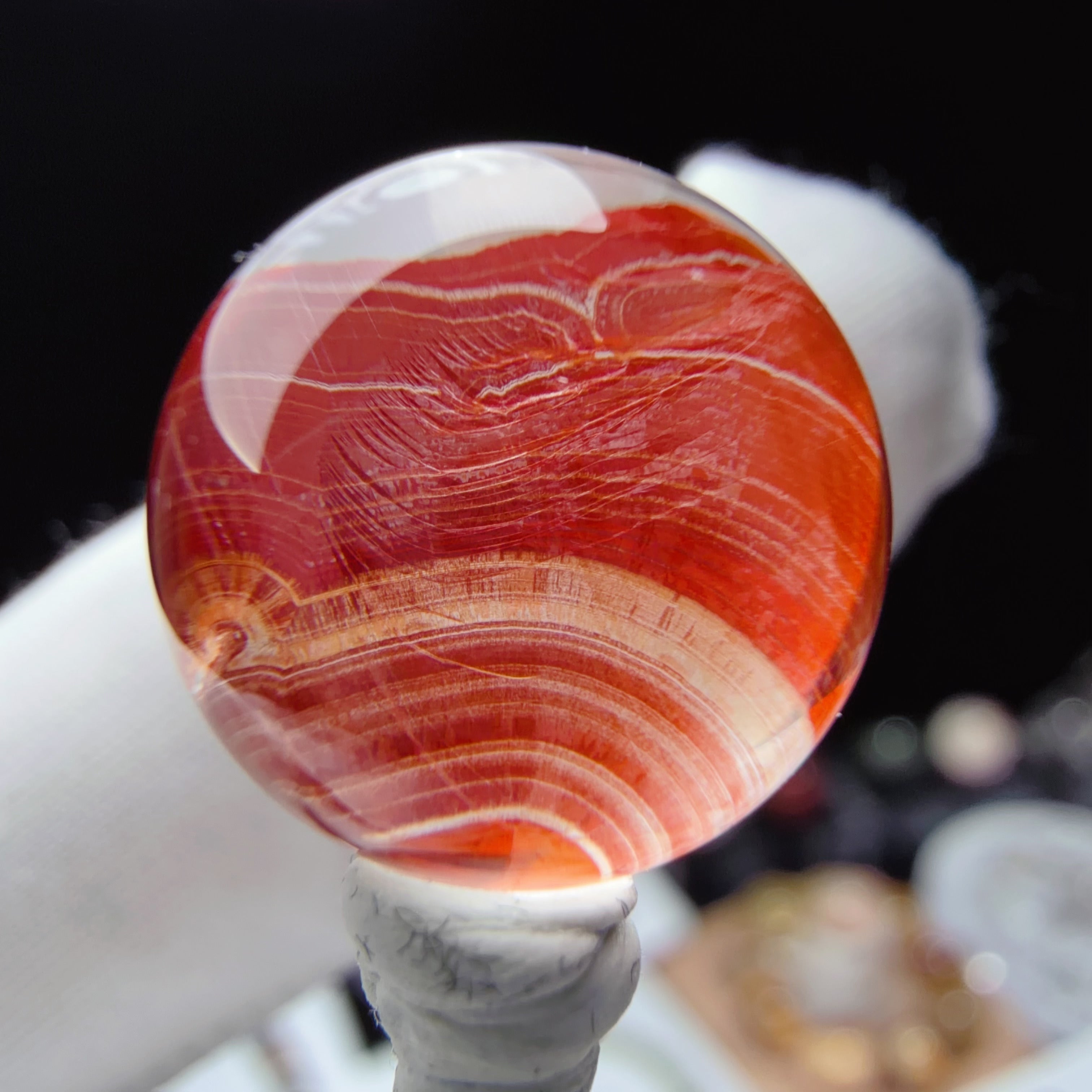Quartz Bead with Banded Flower-like Inclusions 14.4 mm
