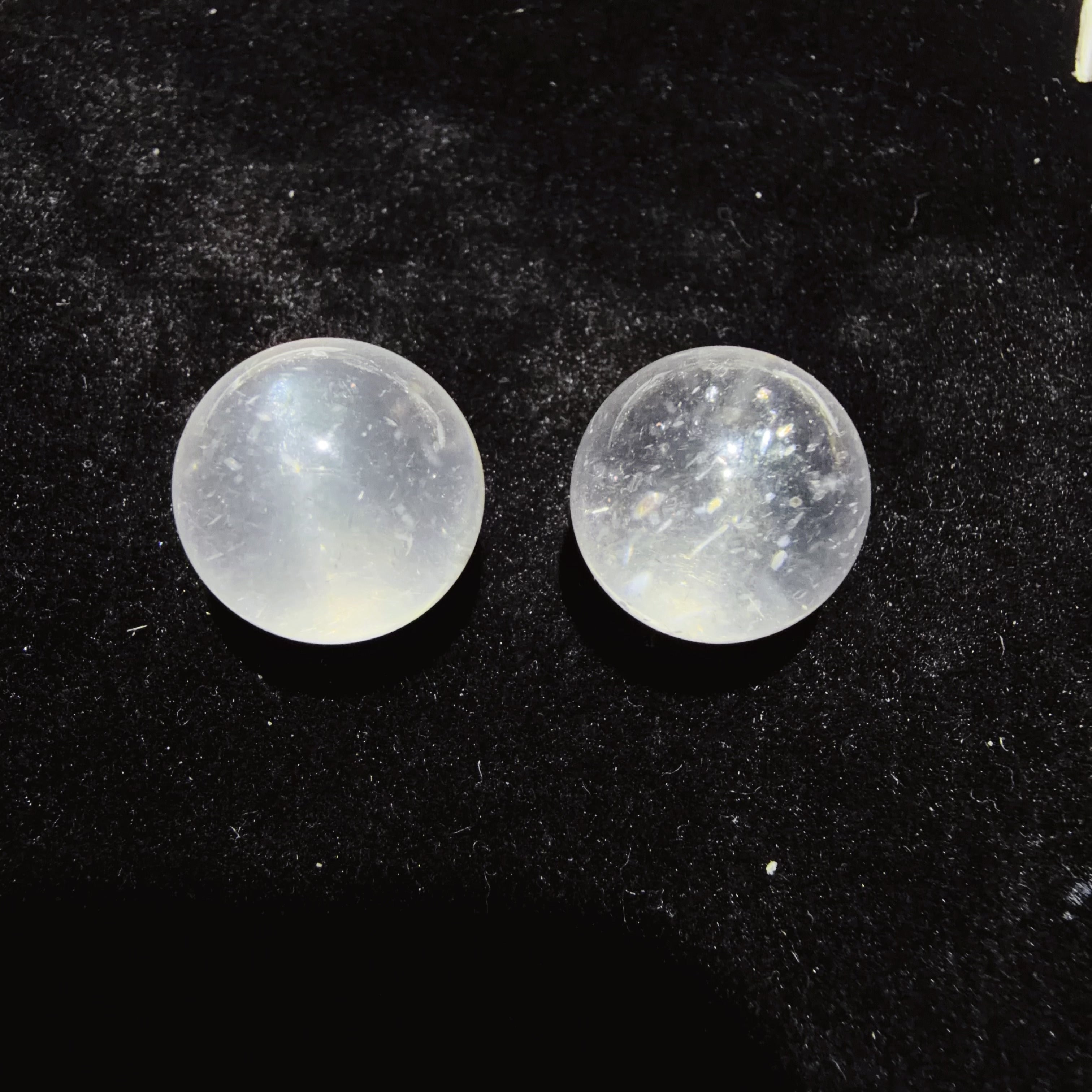 Pair of Quartz Beads with Blue and Mica Inclusions