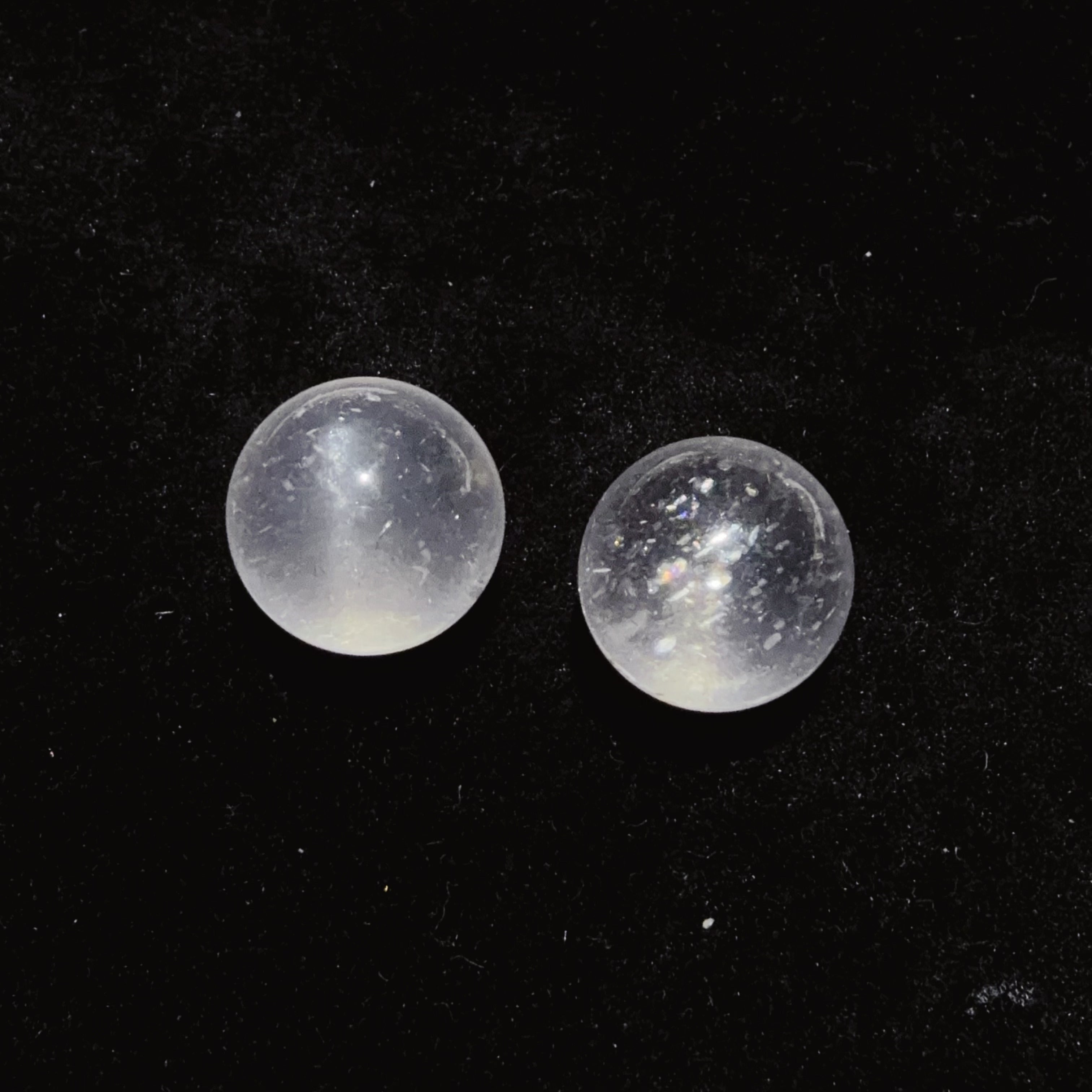Pair of Quartz Beads with Blue and Mica Inclusions
