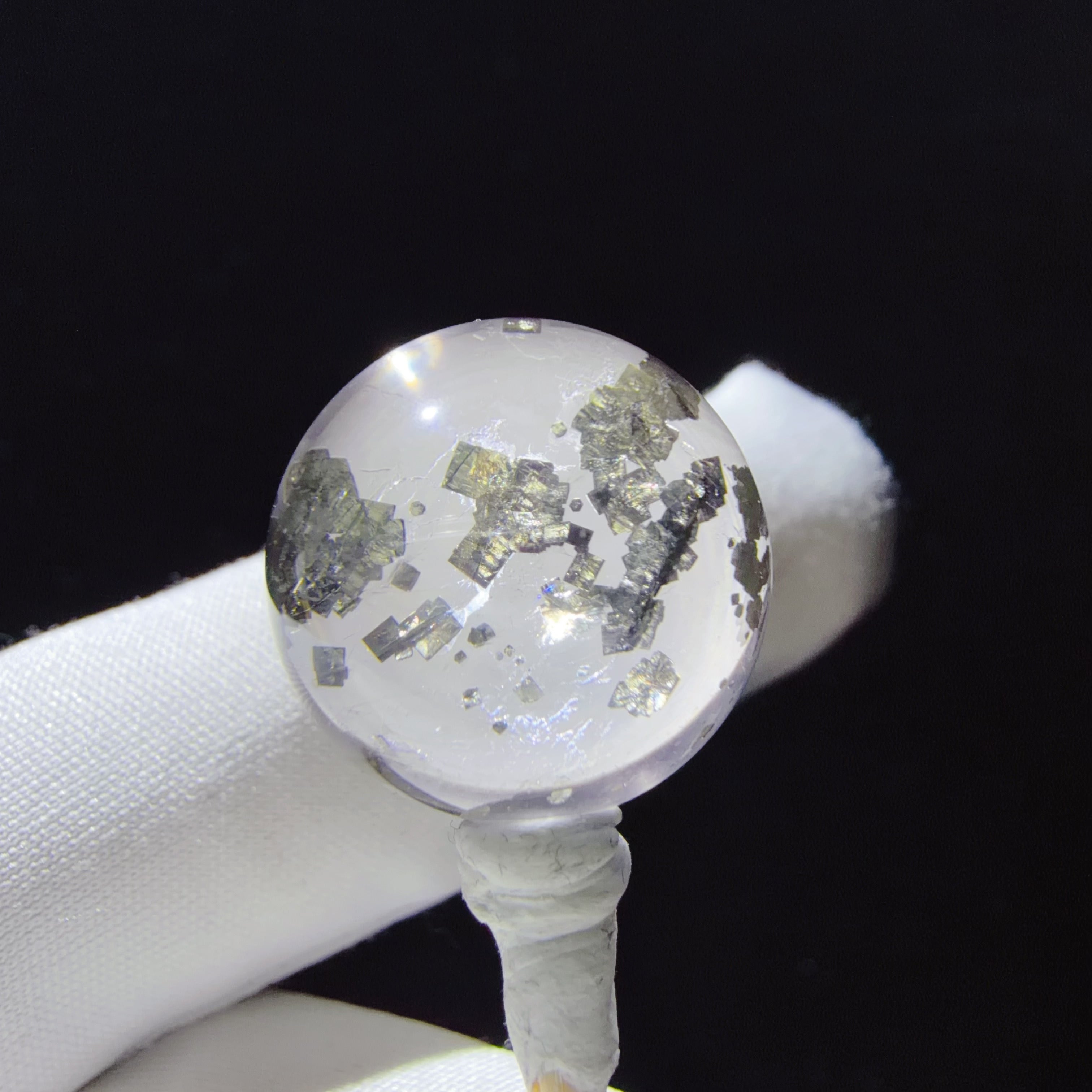 Quartz Bead with Platy Pyrite Inclusions