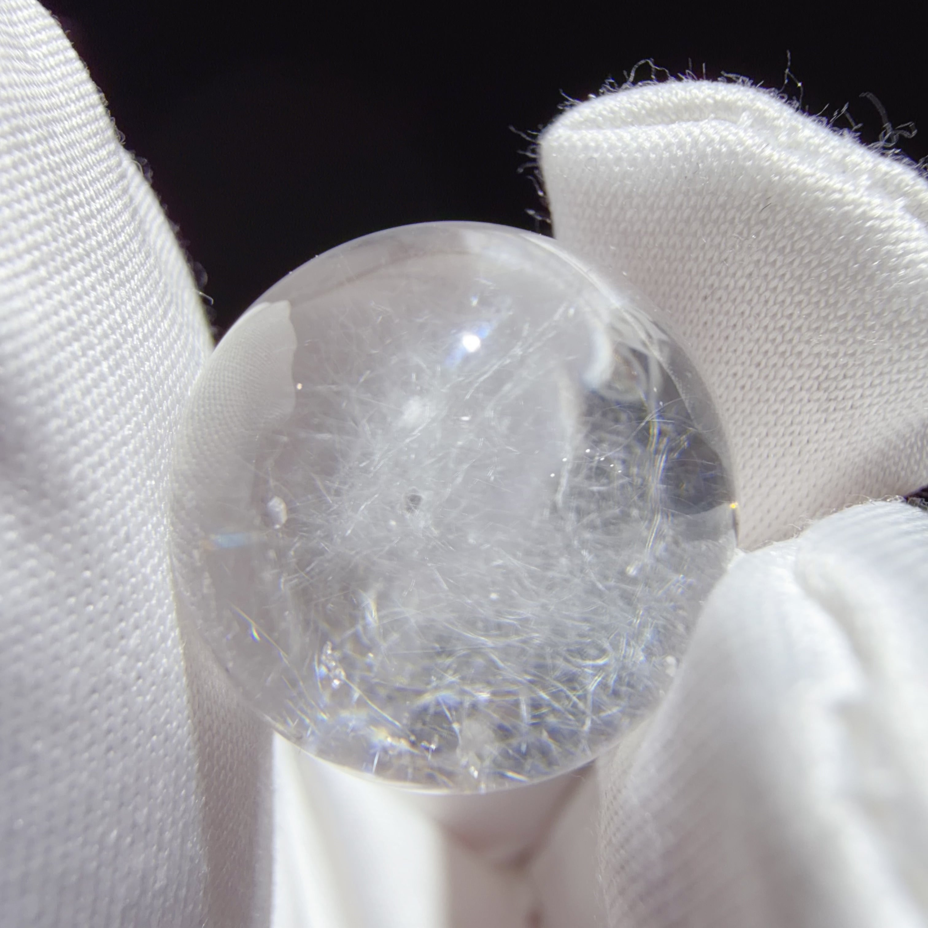 Quartz Bead with White Fibrous Inclusions