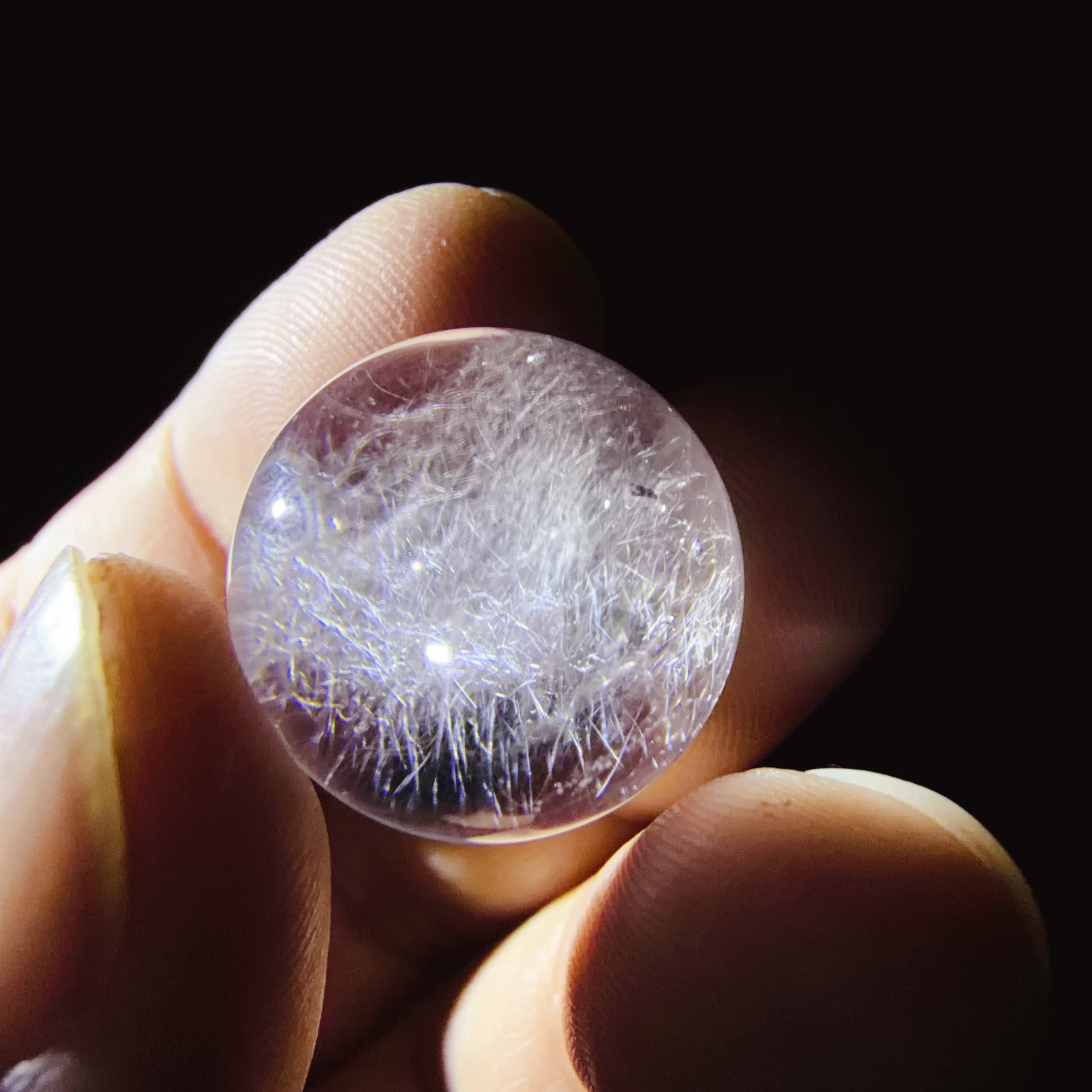 Quartz Bead with White Fibrous Inclusions