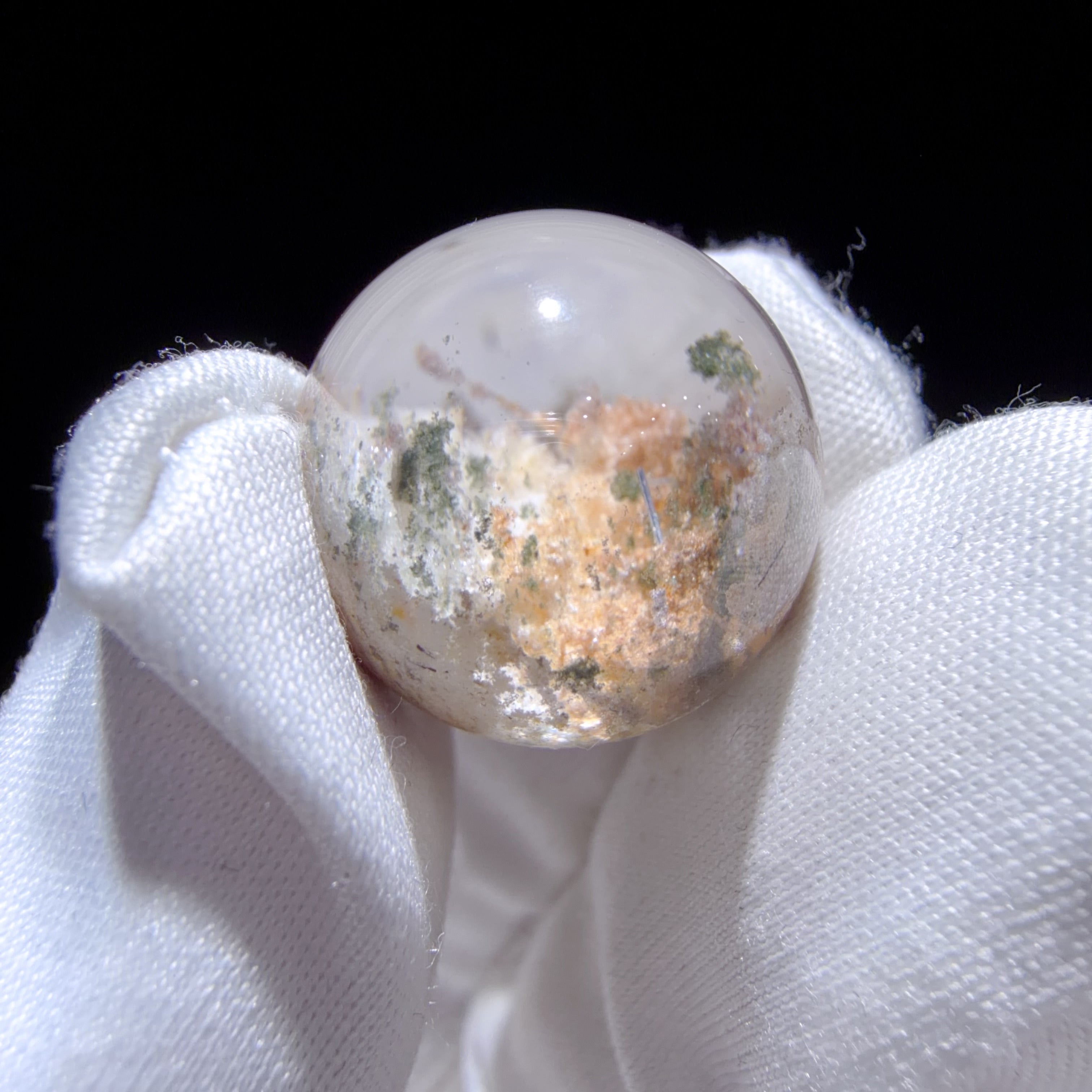 Quartz Bead with Multicolour Phantom and Needle Inclusions