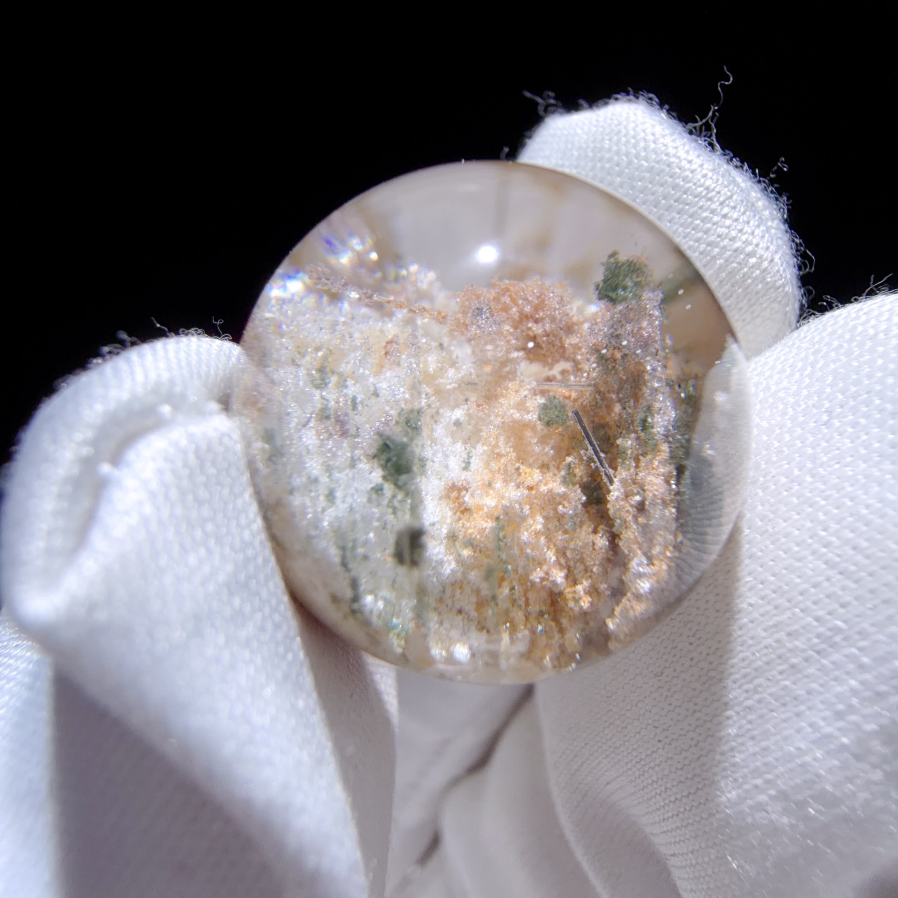 Quartz Bead with Multicolour Phantom and Needle Inclusions