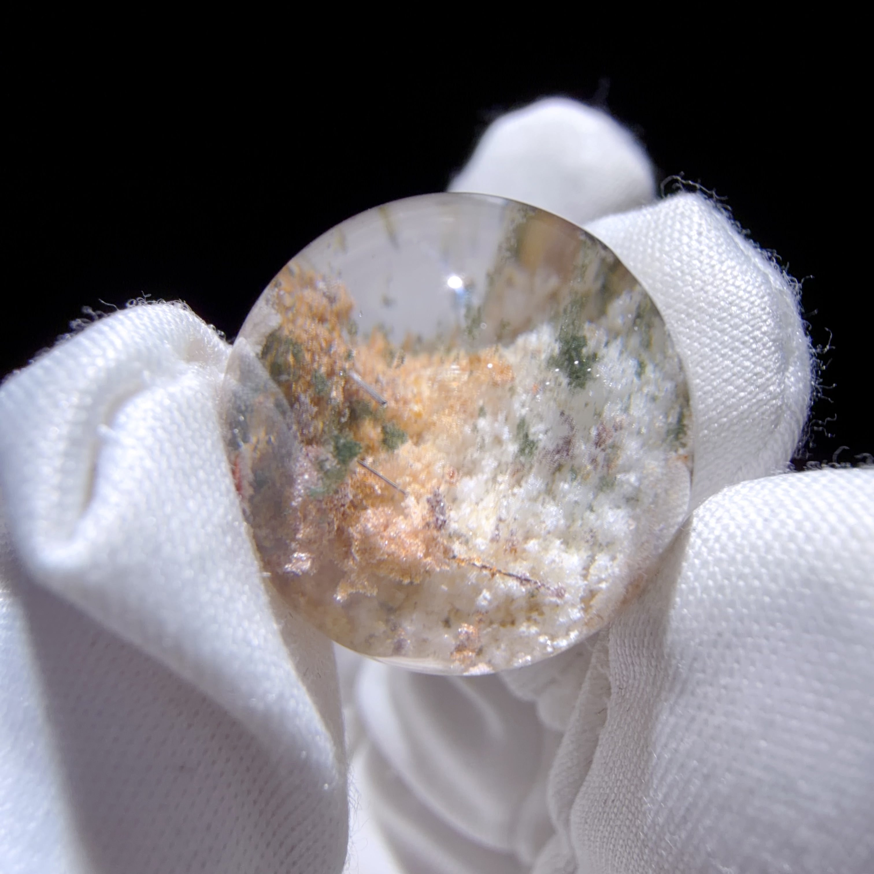 Quartz Bead with Multicolour Phantom and Needle Inclusions