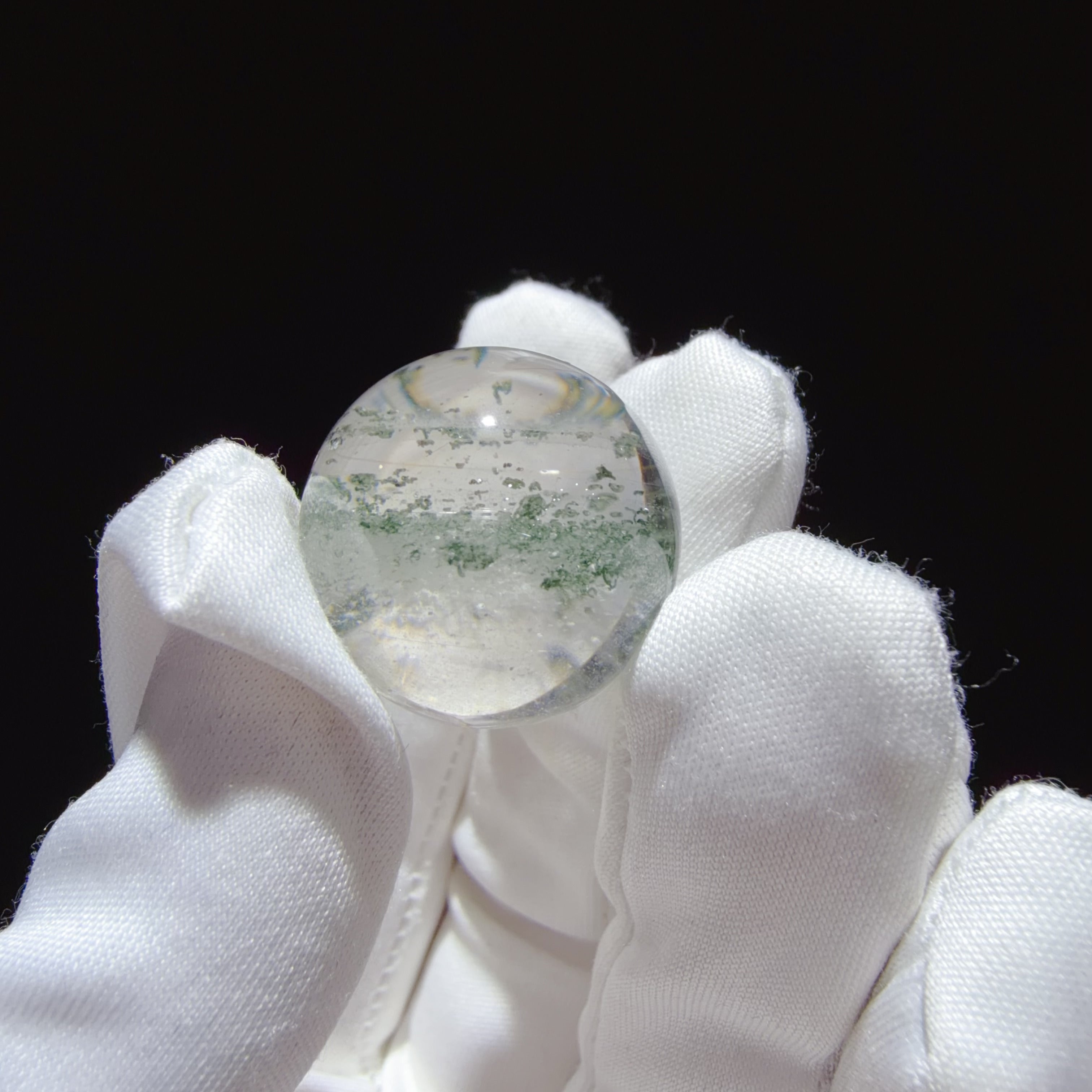 Quartz Bead with Green and White Phantom Inclusions 21.3 mm