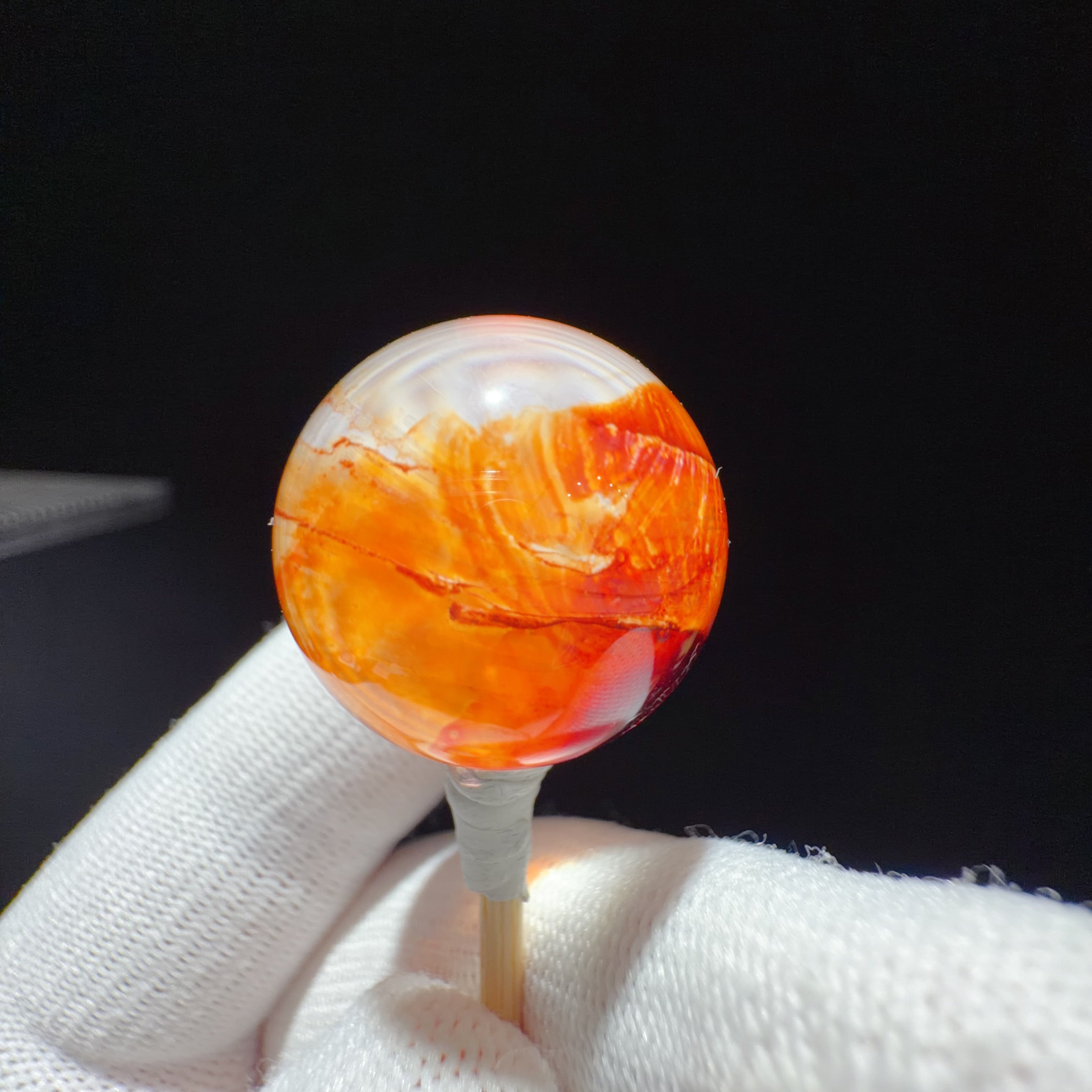 Quartz Bead with Orange-Red Flower-like Inclusions