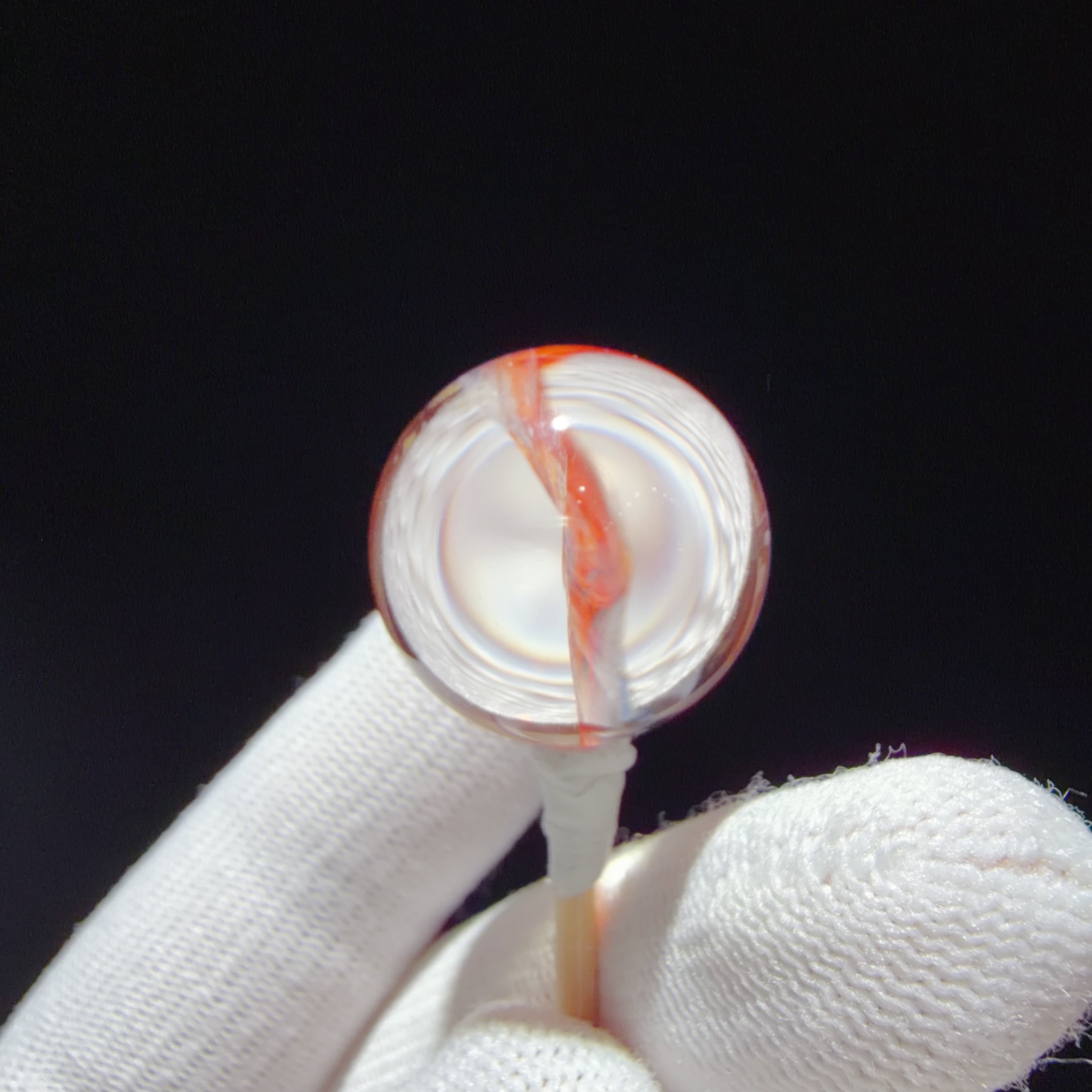 Quartz Bead with Orange-Red Flower-like Inclusions