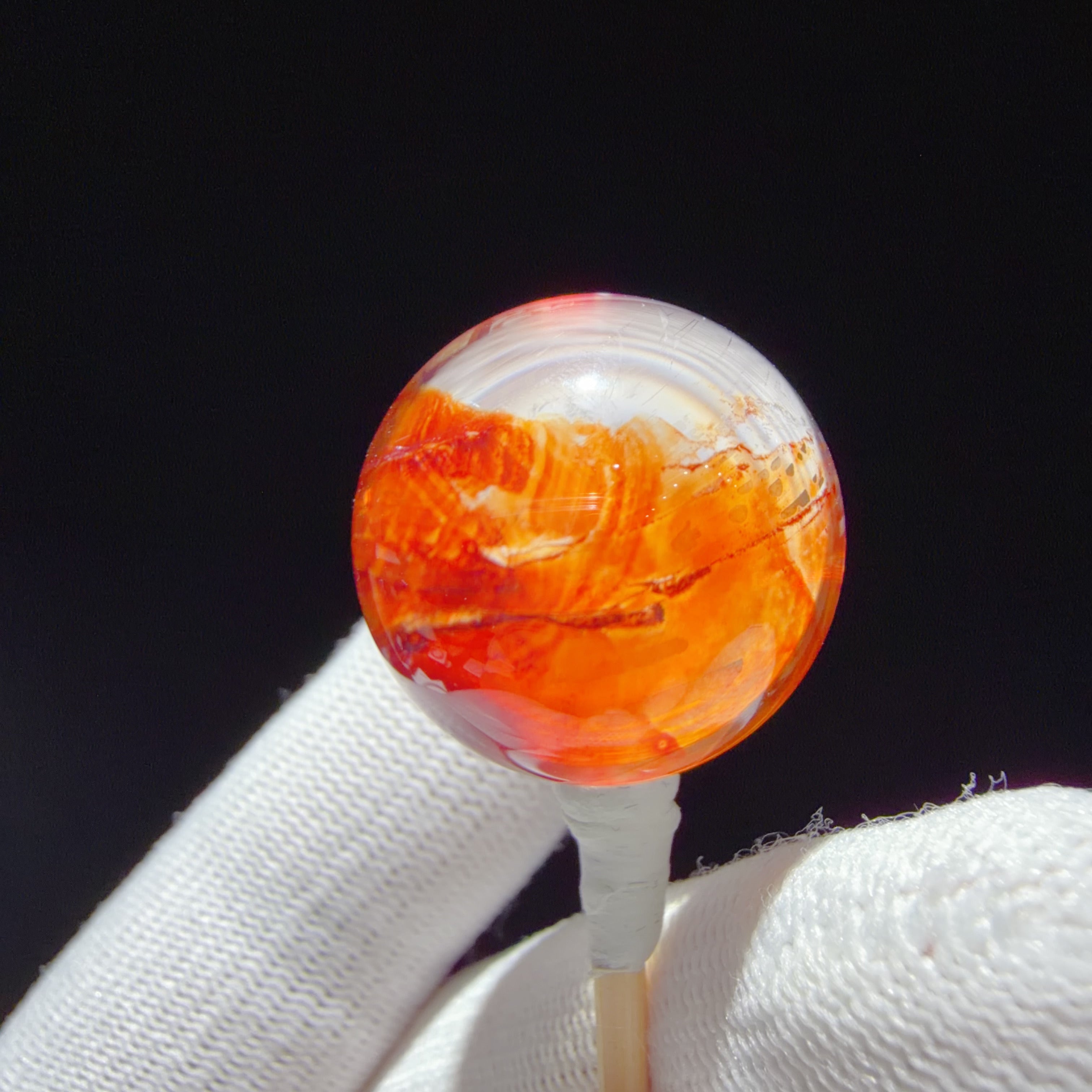 Quartz Bead with Orange-Red Flower-like Inclusions