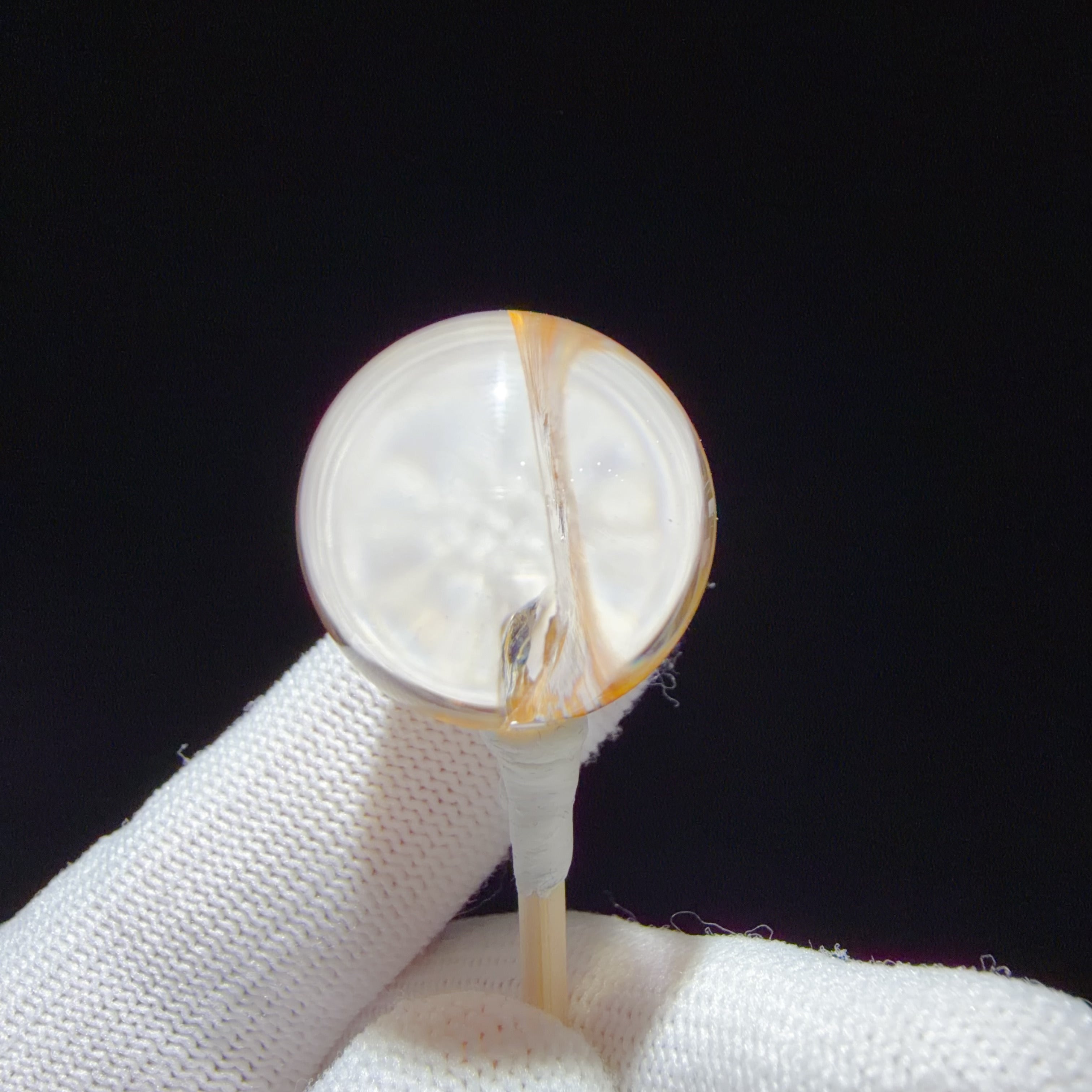 Quartz Bead with Pale Yellow Flower-like Inclusions