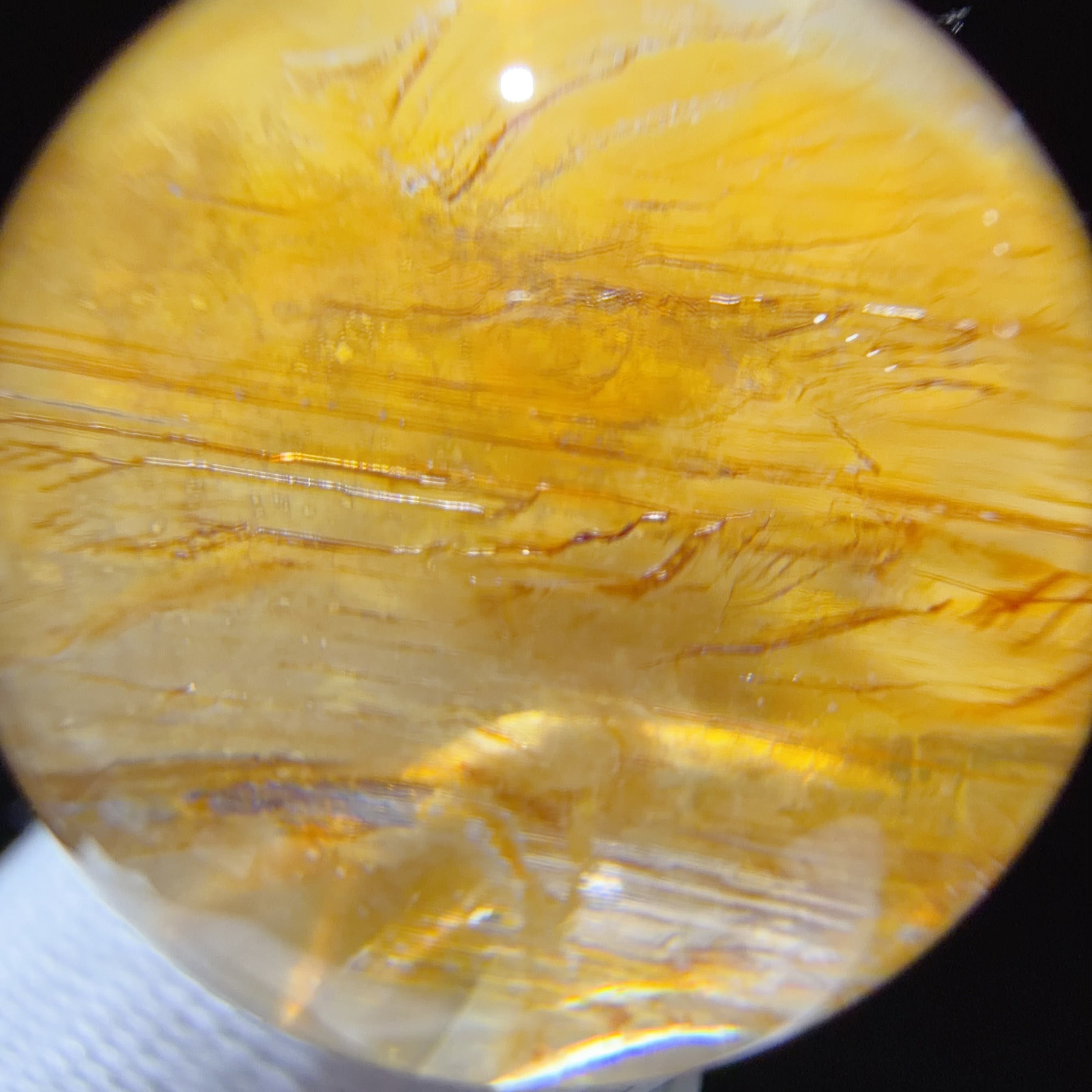 Quartz Bead with Pale Yellow Flower-like Inclusions