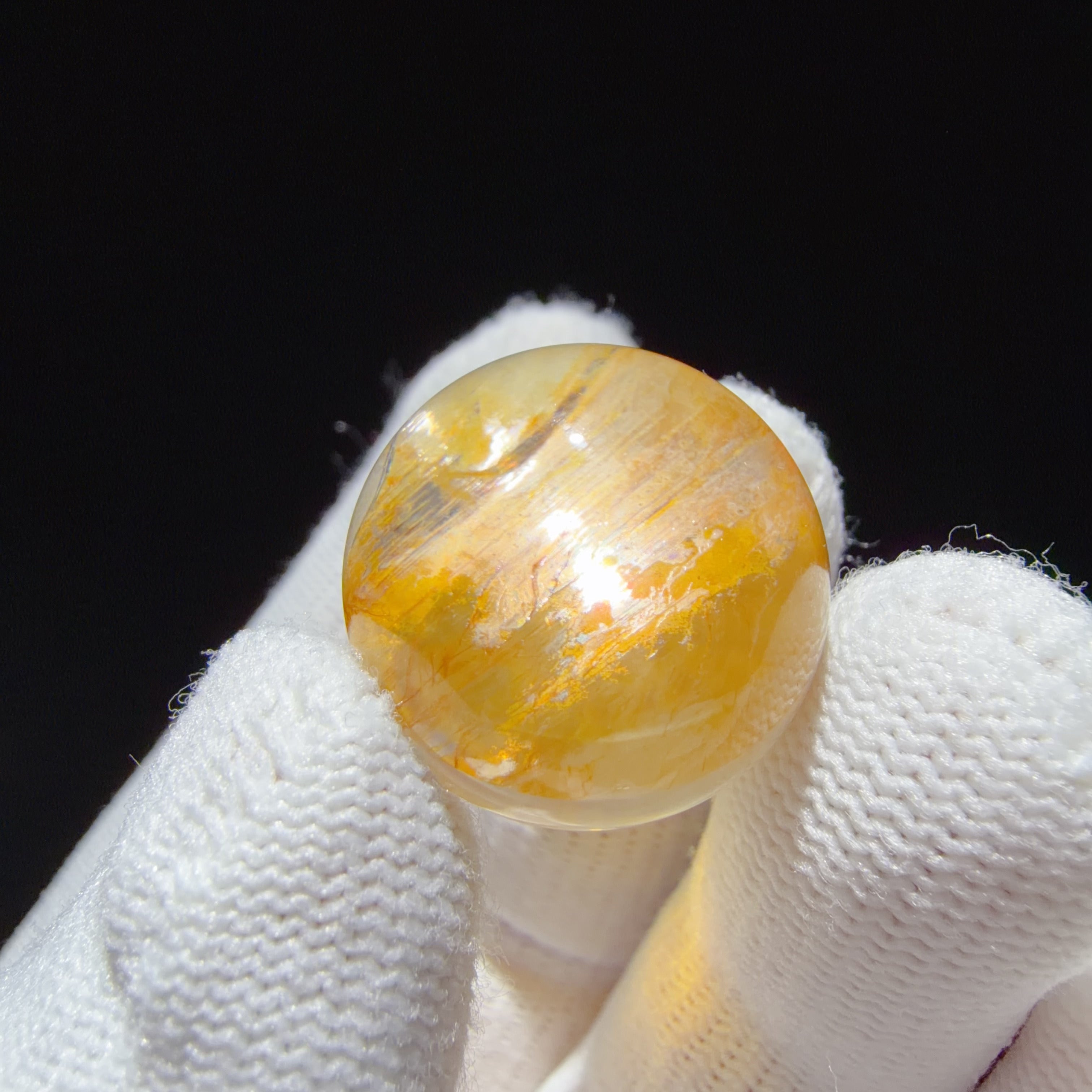 Quartz Bead with Pale Yellow Flower-like Inclusions