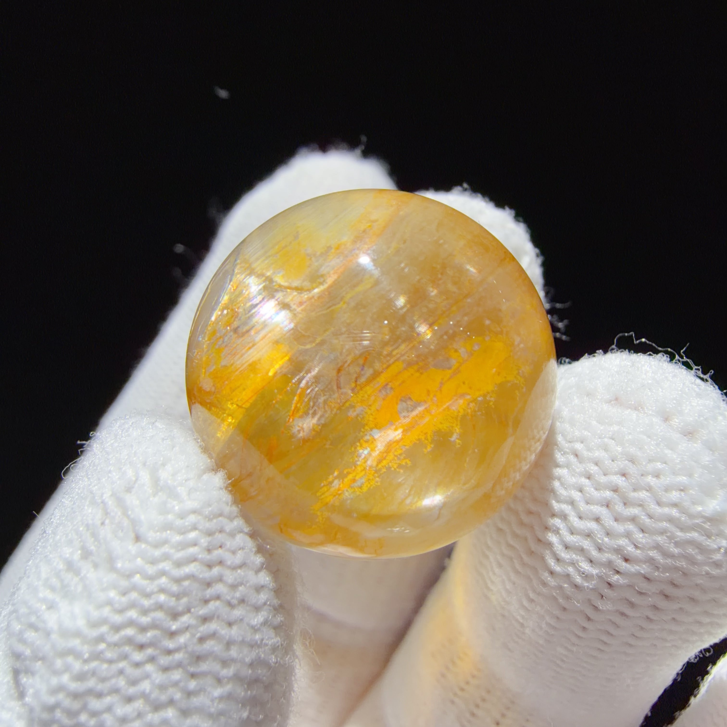 Quartz Bead with Pale Yellow Flower-like Inclusions