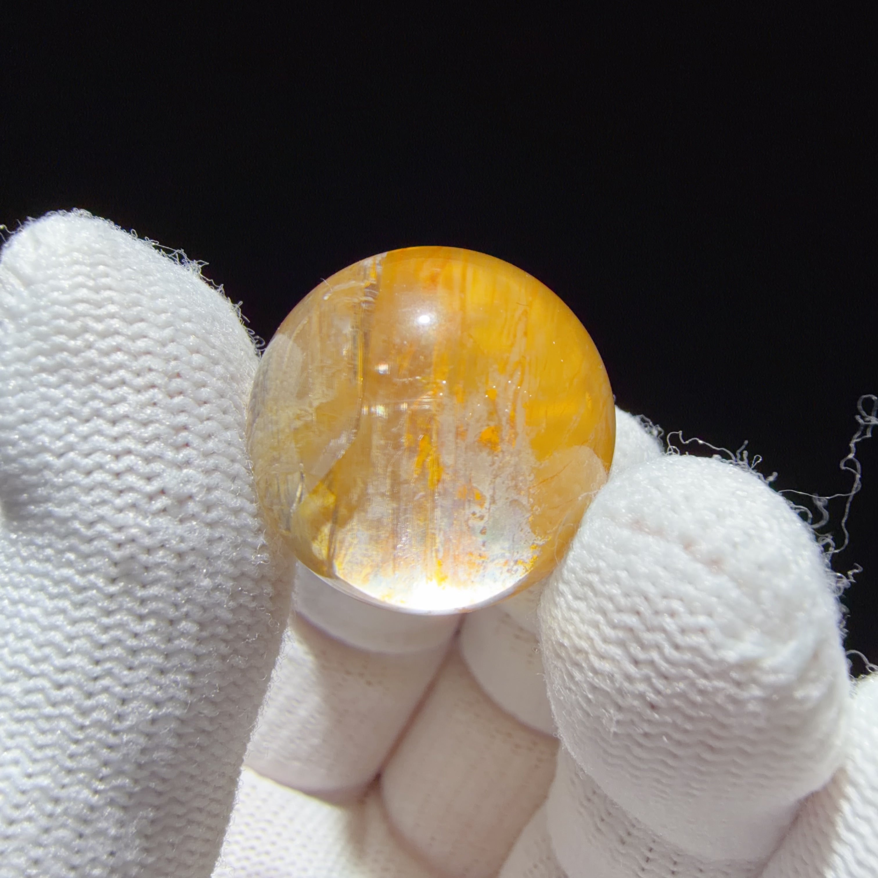 Quartz Bead with Pale Yellow Flower-like Inclusions