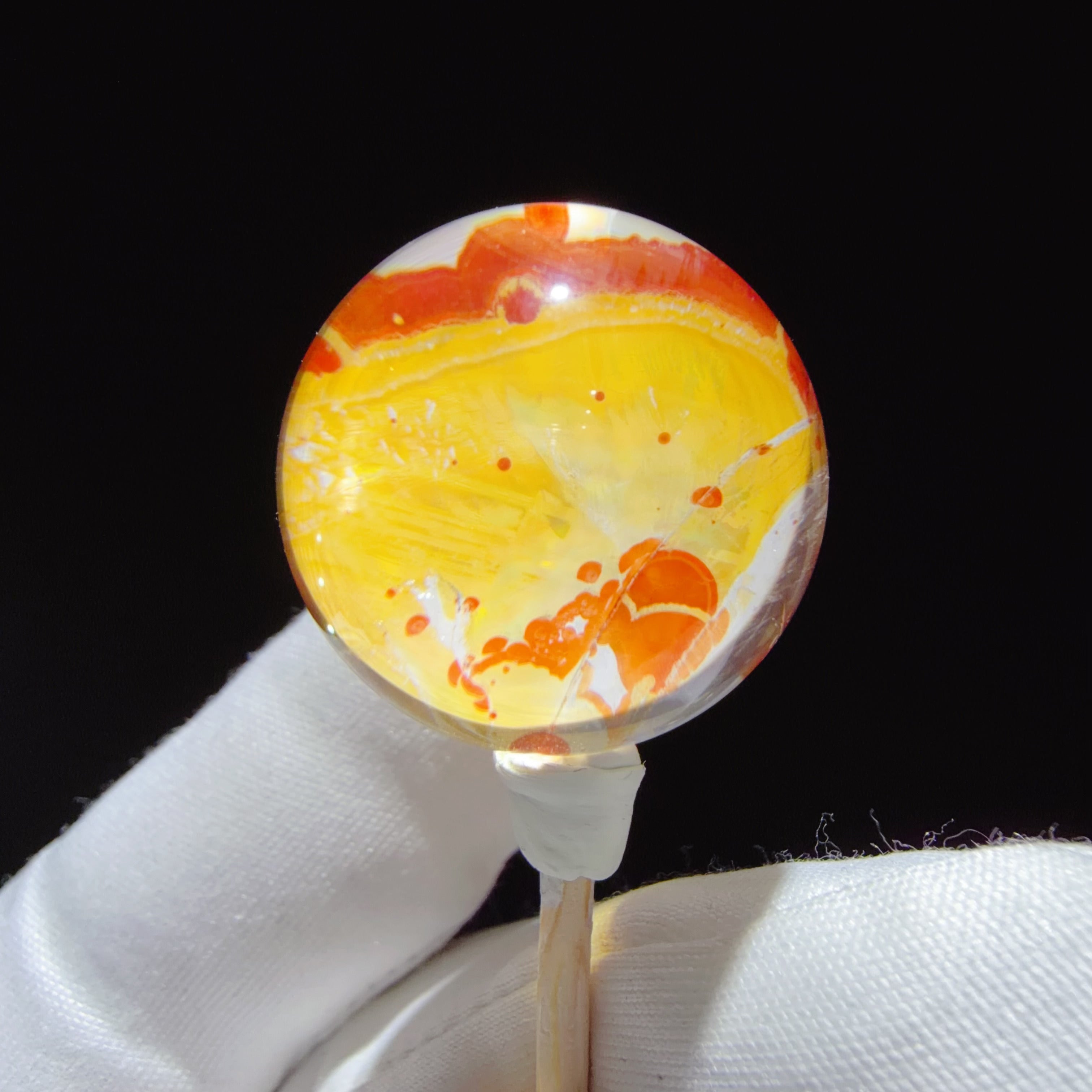 Quartz Bead with Red and Yellow Flower-like Inclusions
