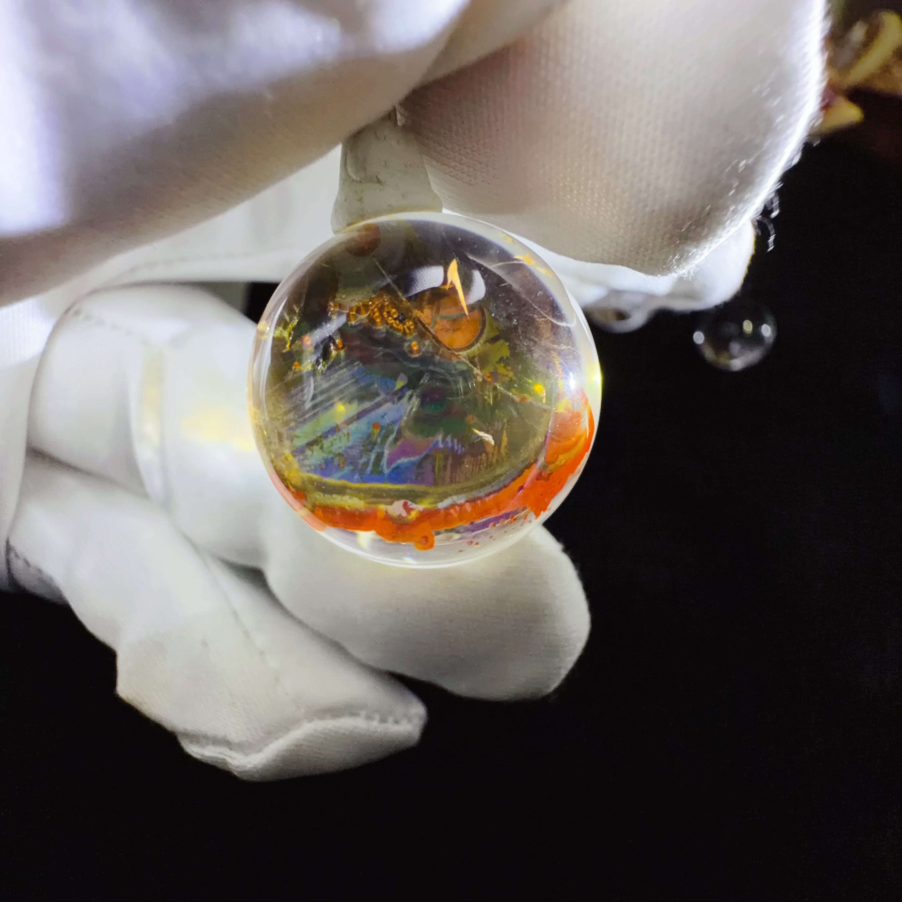 Quartz Bead with Red and Yellow Flower-like Inclusions