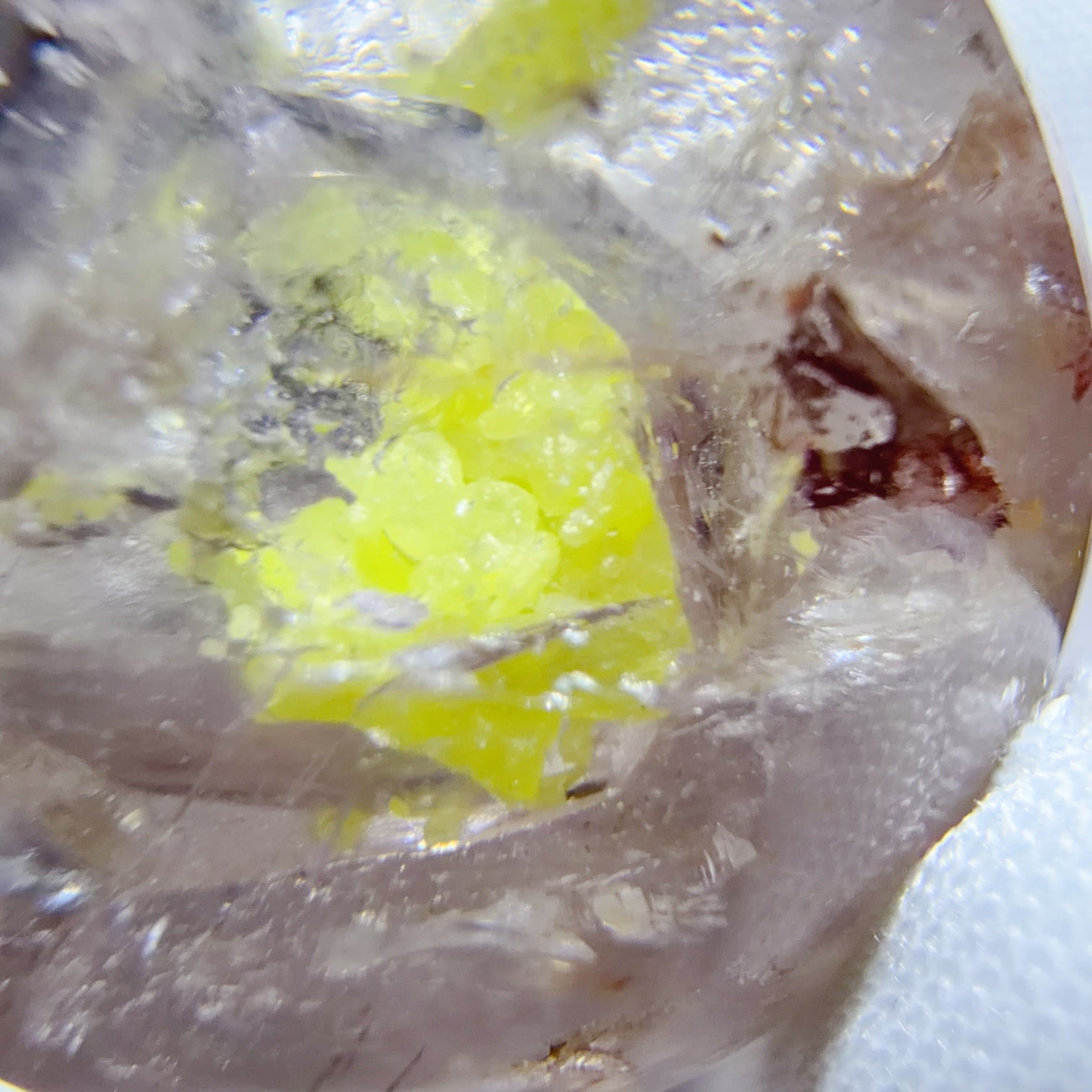 Quartz Sphere with Mobile Native Sulphur Inclusions