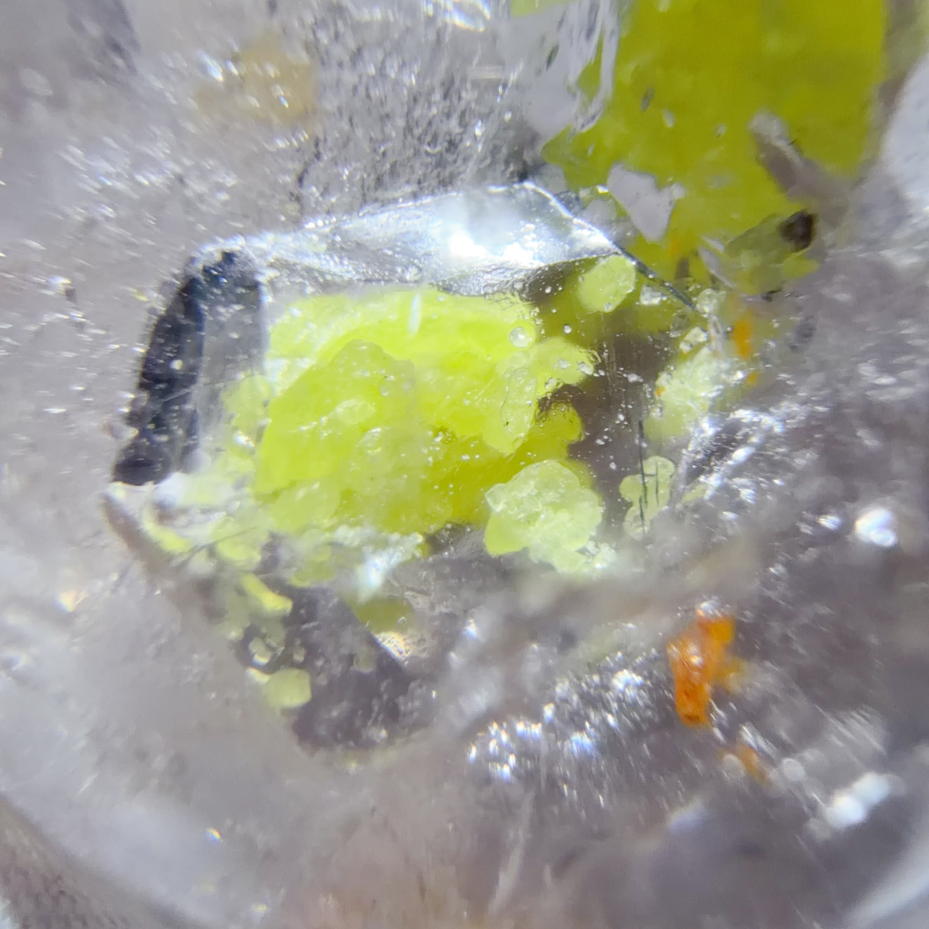 Quartz Sphere with Mobile Native Sulphur Inclusions