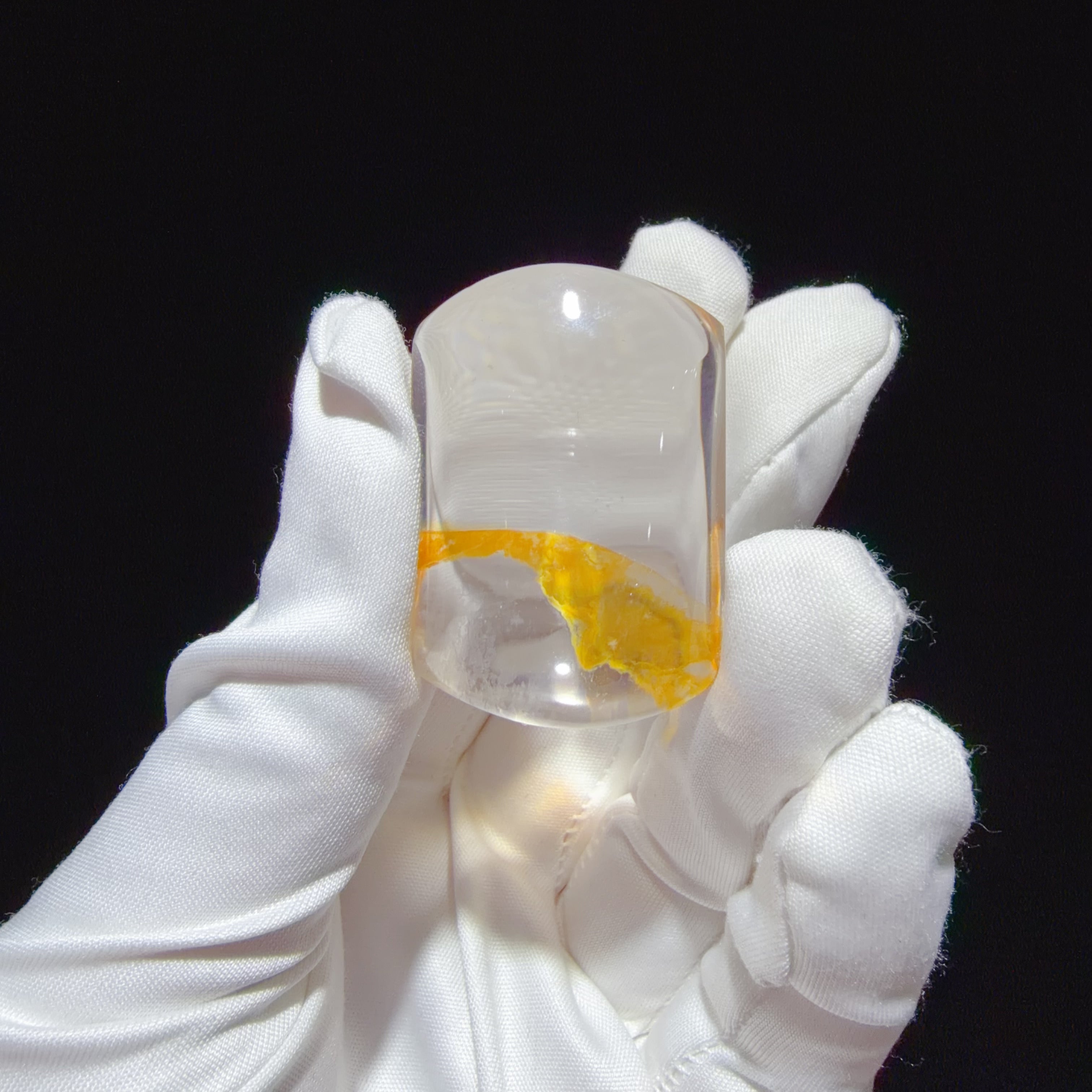 Quartz Carved Plaque with Yellow Flower-like Inclusions