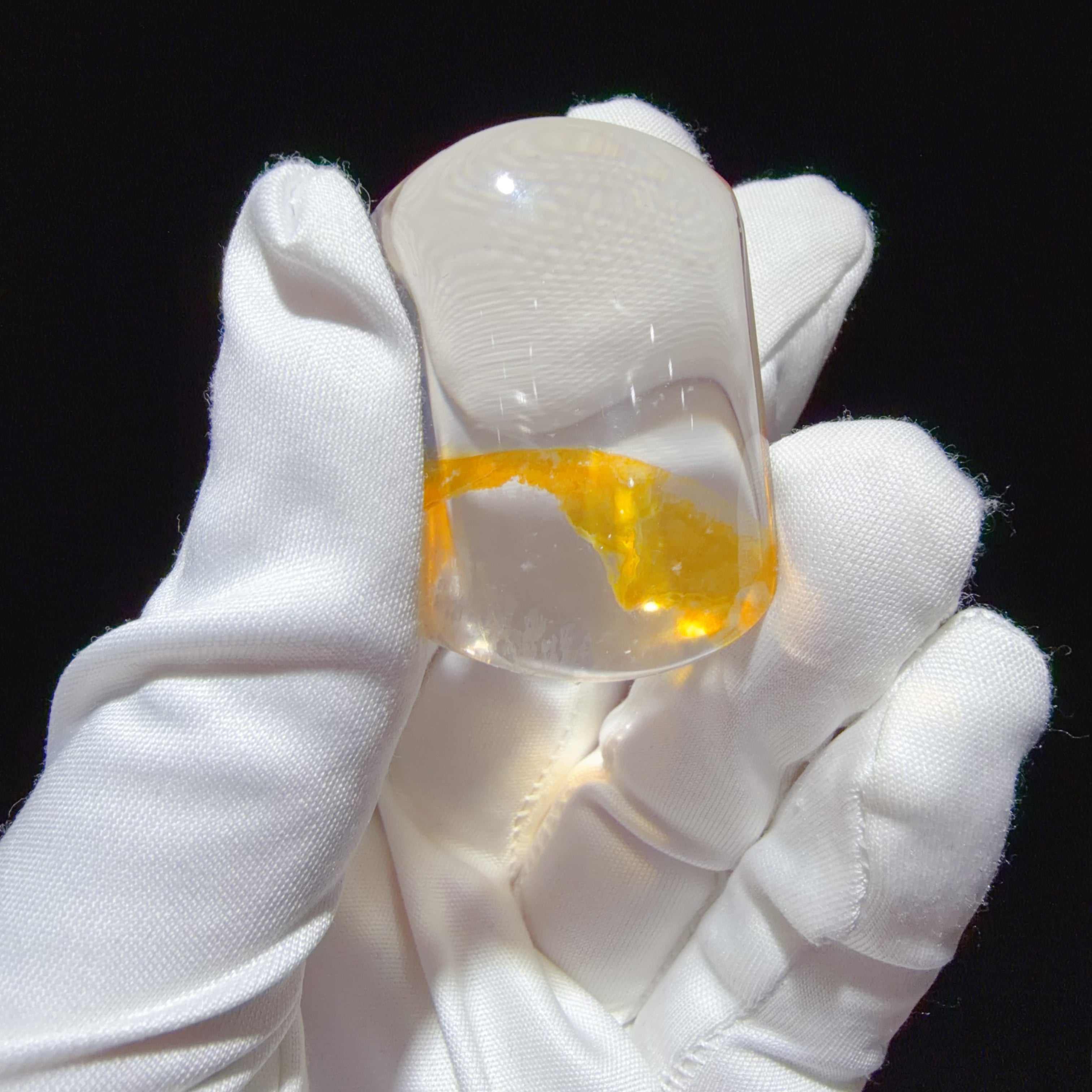 Quartz Carved Plaque with Yellow Flower-like Inclusions