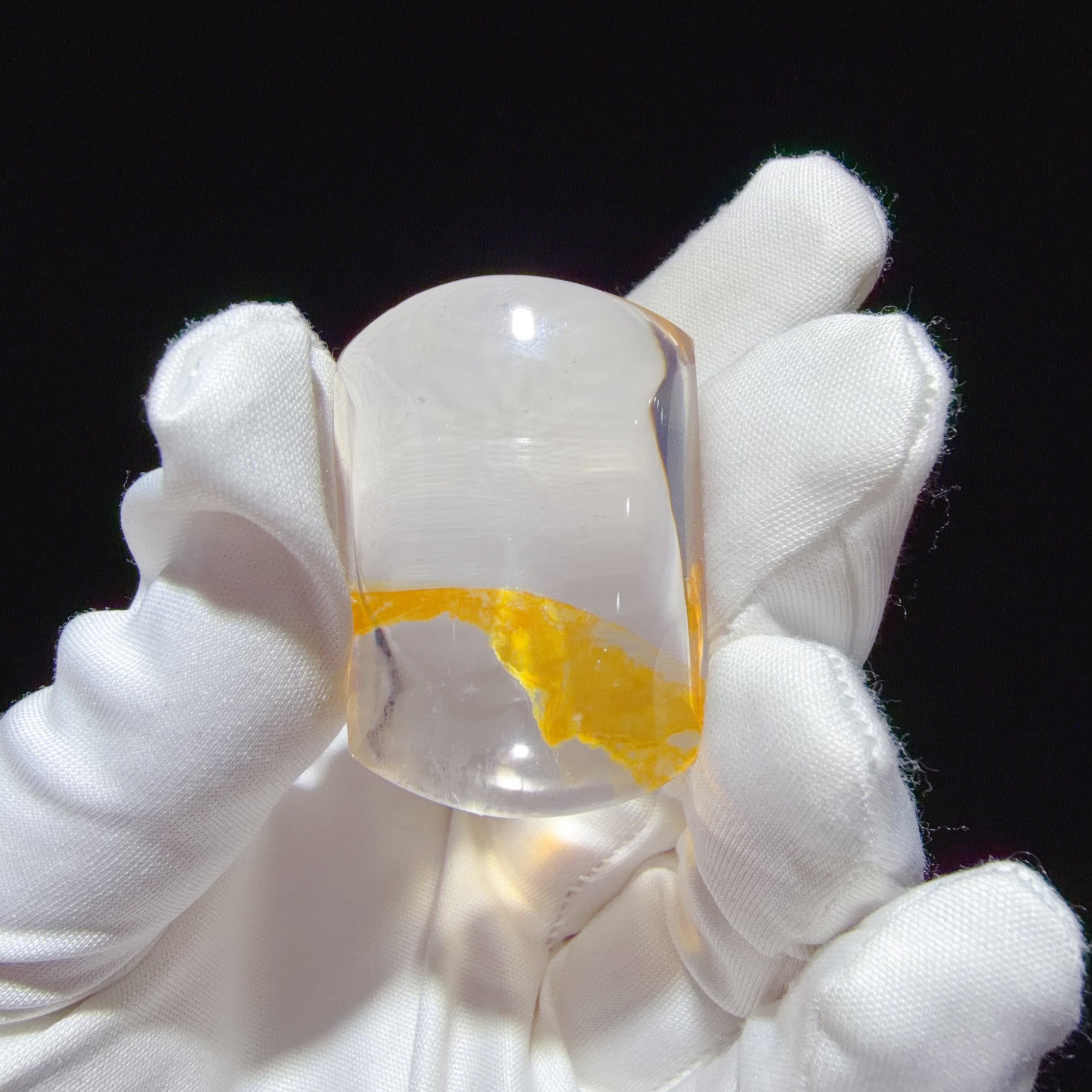 Quartz Carved Plaque with Yellow Flower-like Inclusions