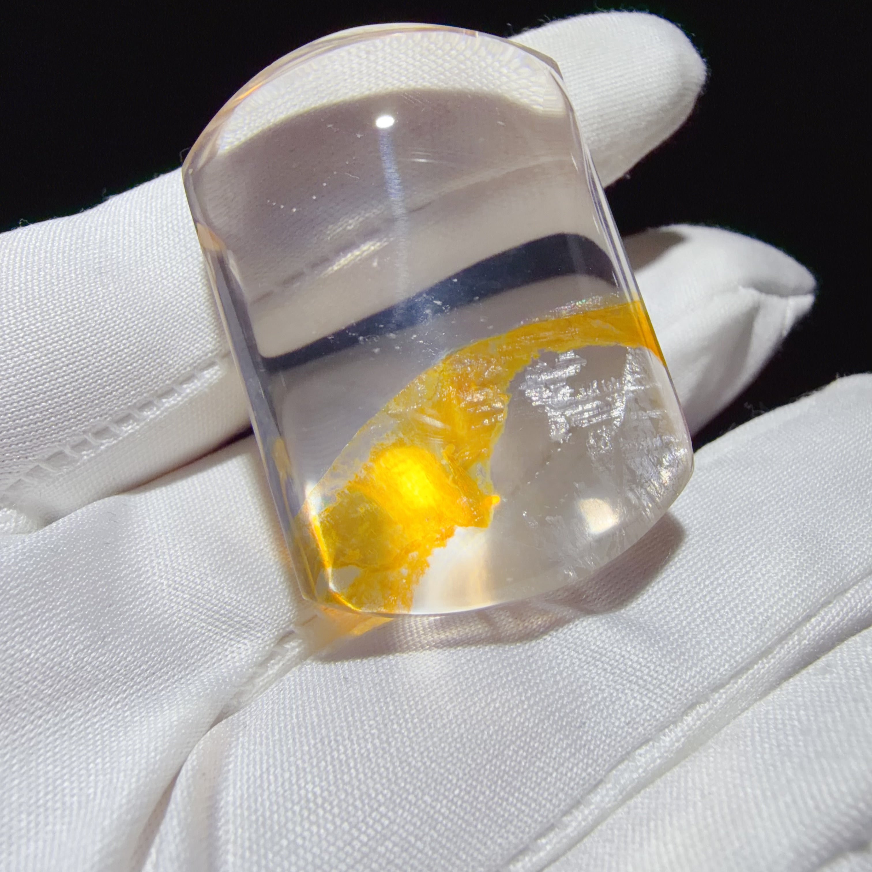 Quartz Carved Plaque with Yellow Flower-like Inclusions