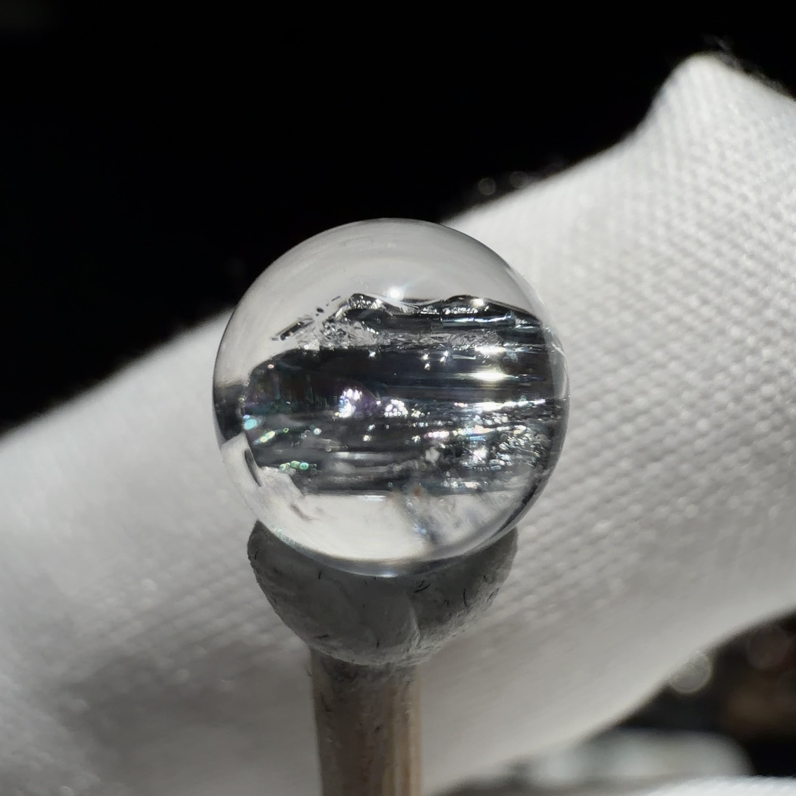 Quartz Bead with Stibnite Inclusions 7 mm