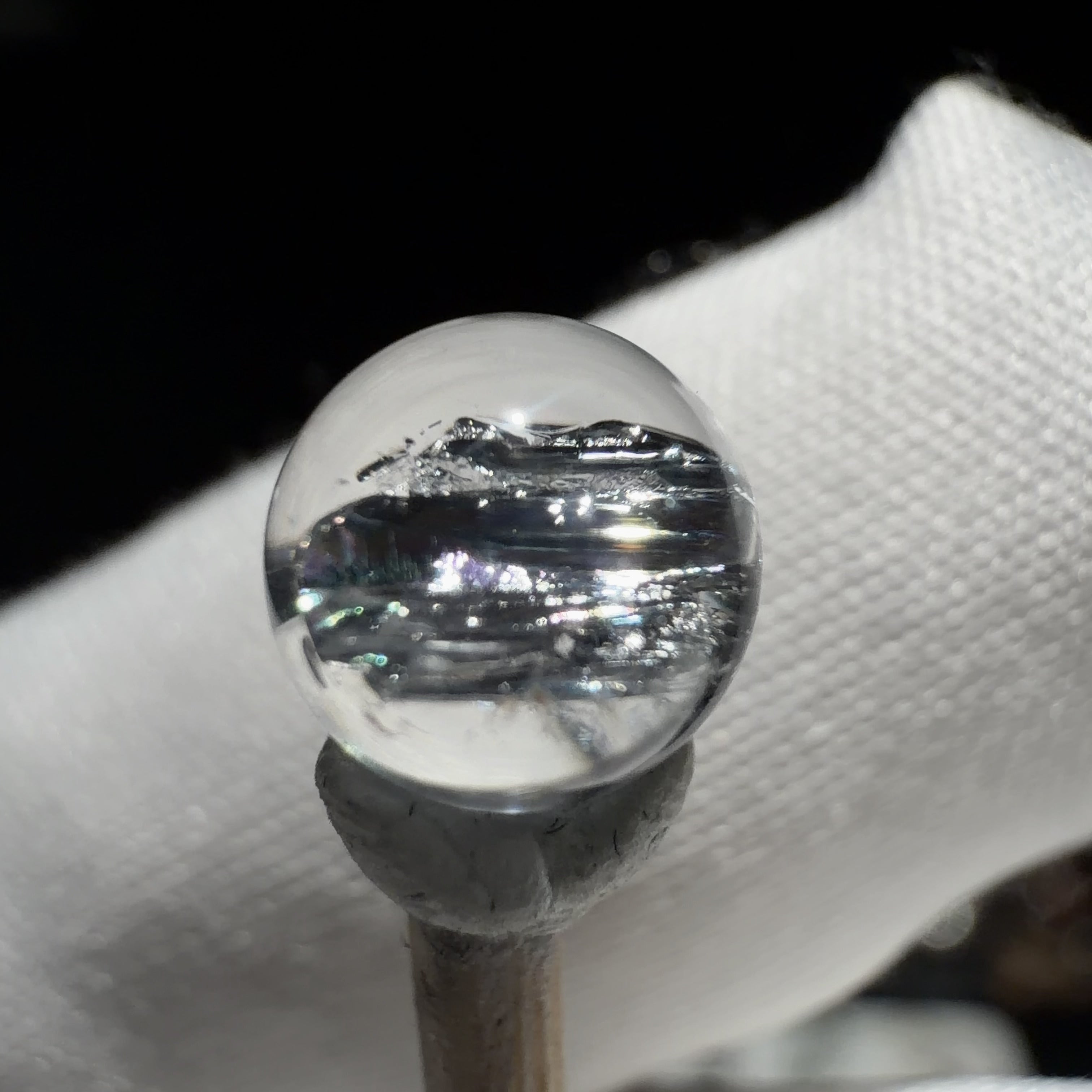 Quartz Bead with Stibnite Inclusions 7 mm