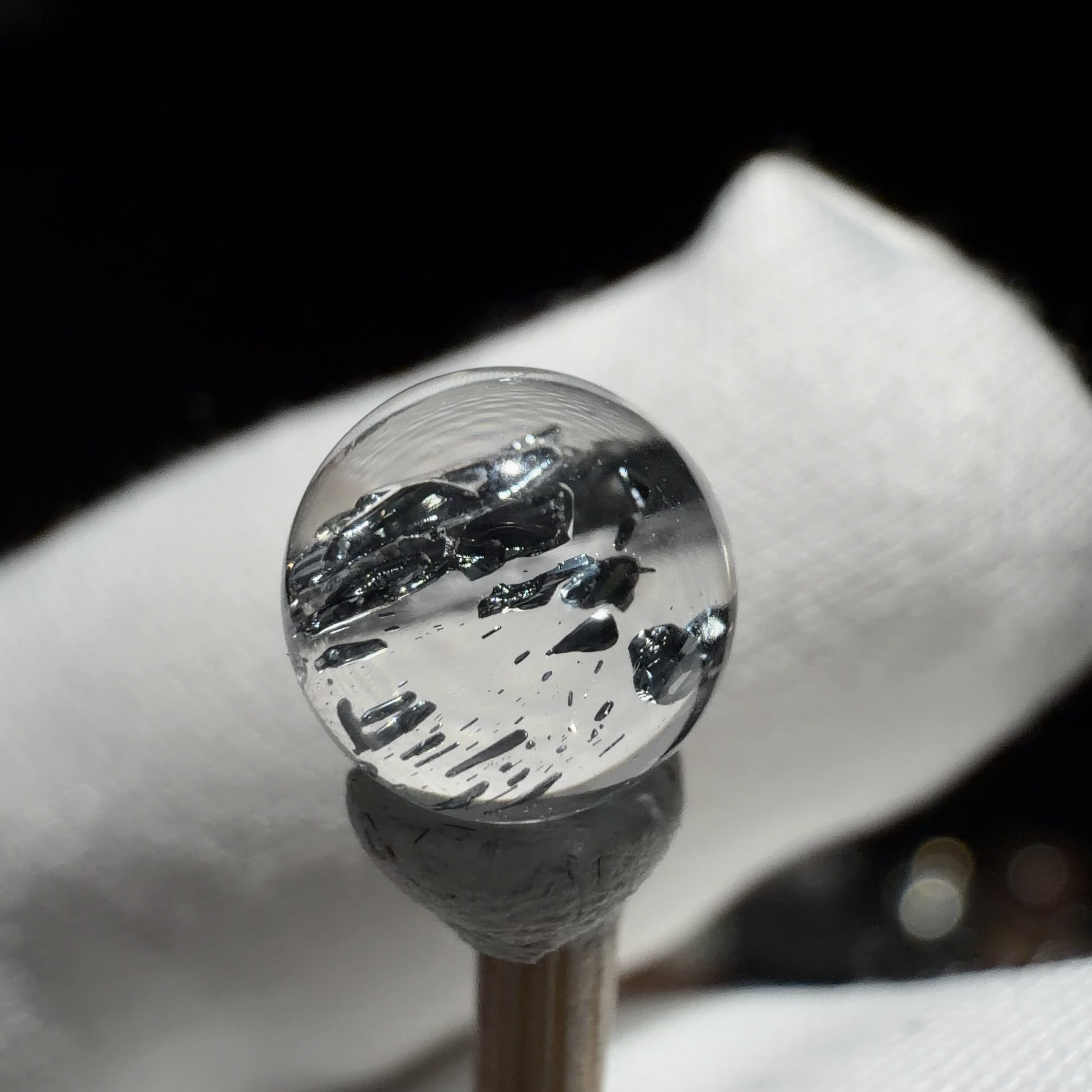Quartz Bead with Stibnite Inclusions 7 mm