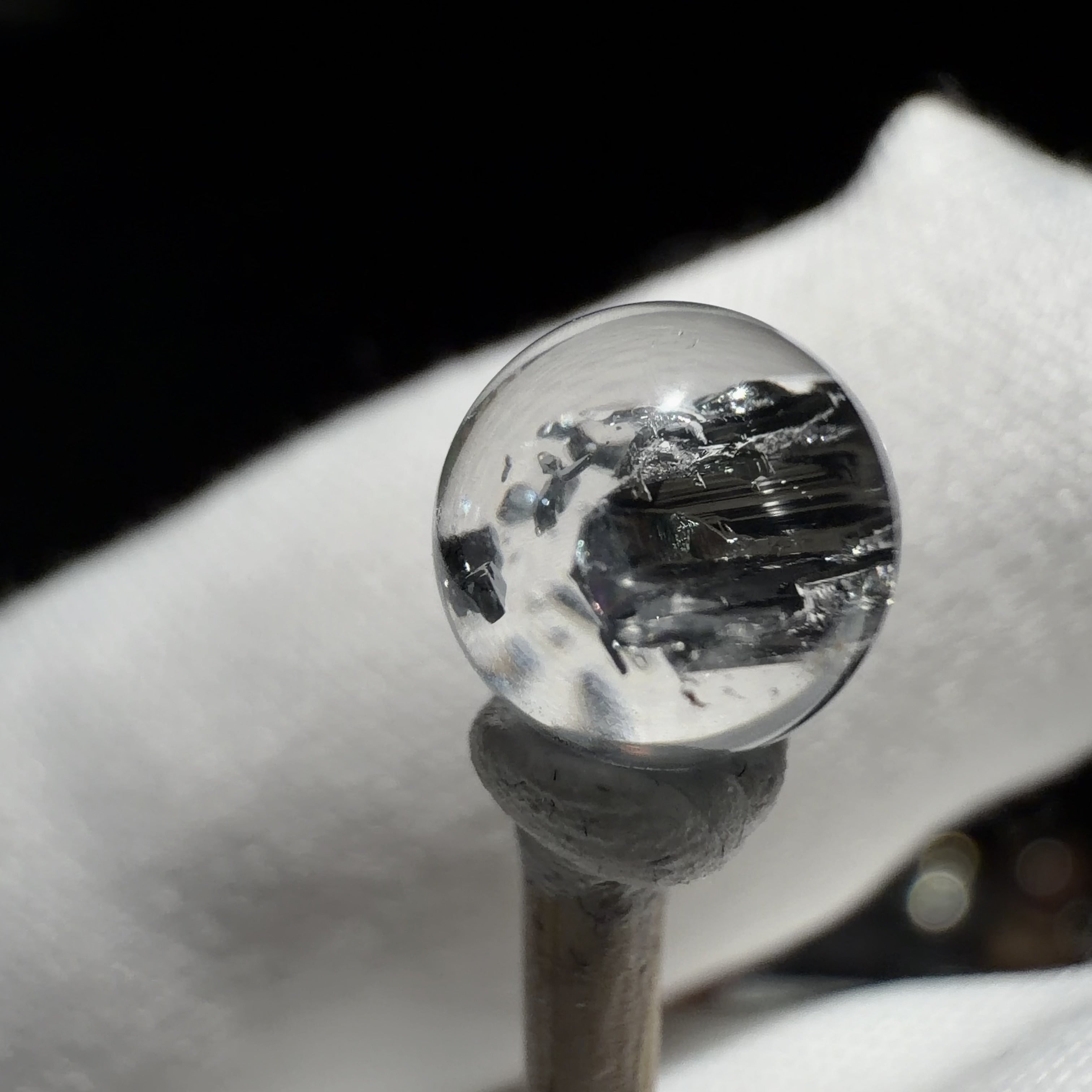 Quartz Bead with Stibnite Inclusions 7 mm