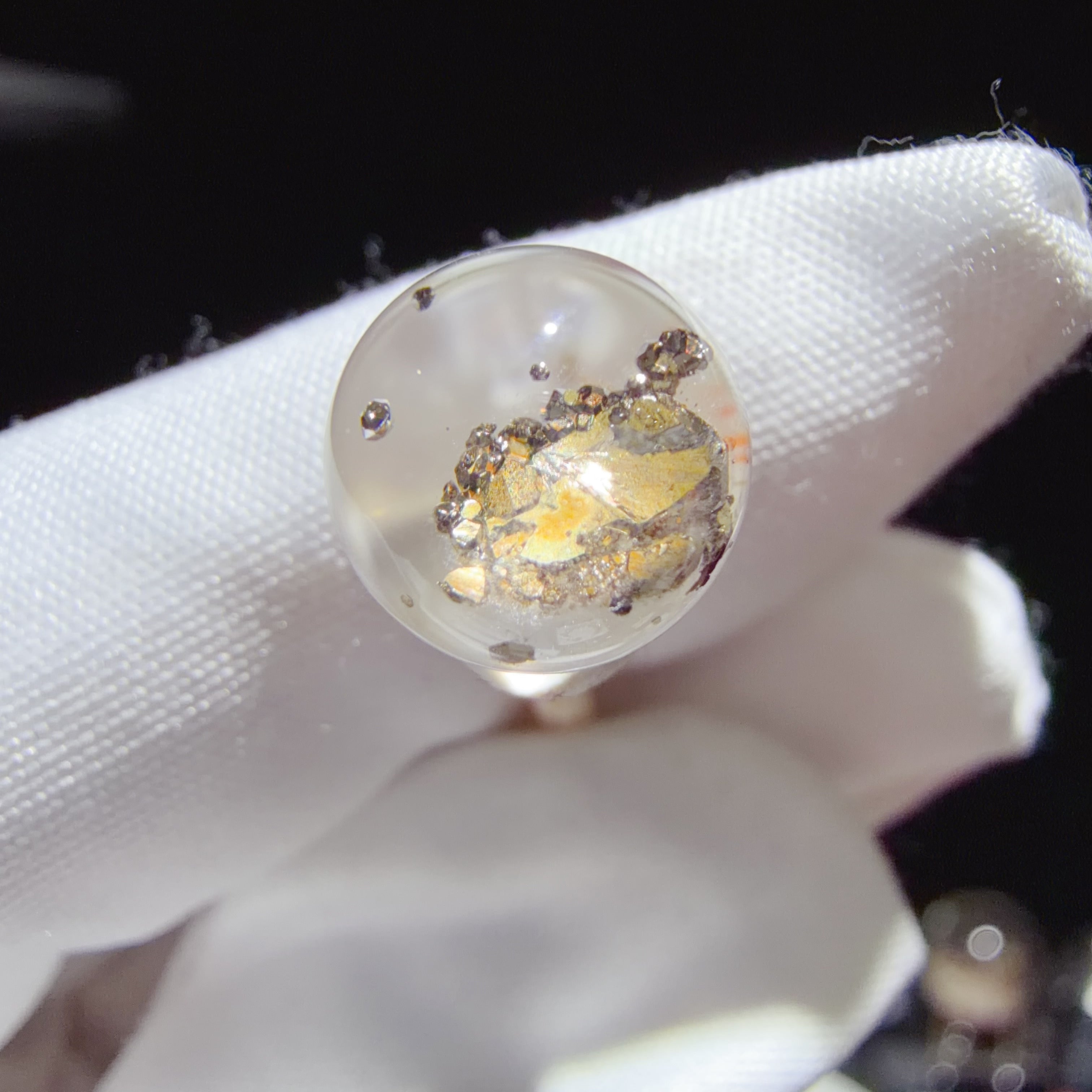 Quartz Bead with Pyrite Inclusions