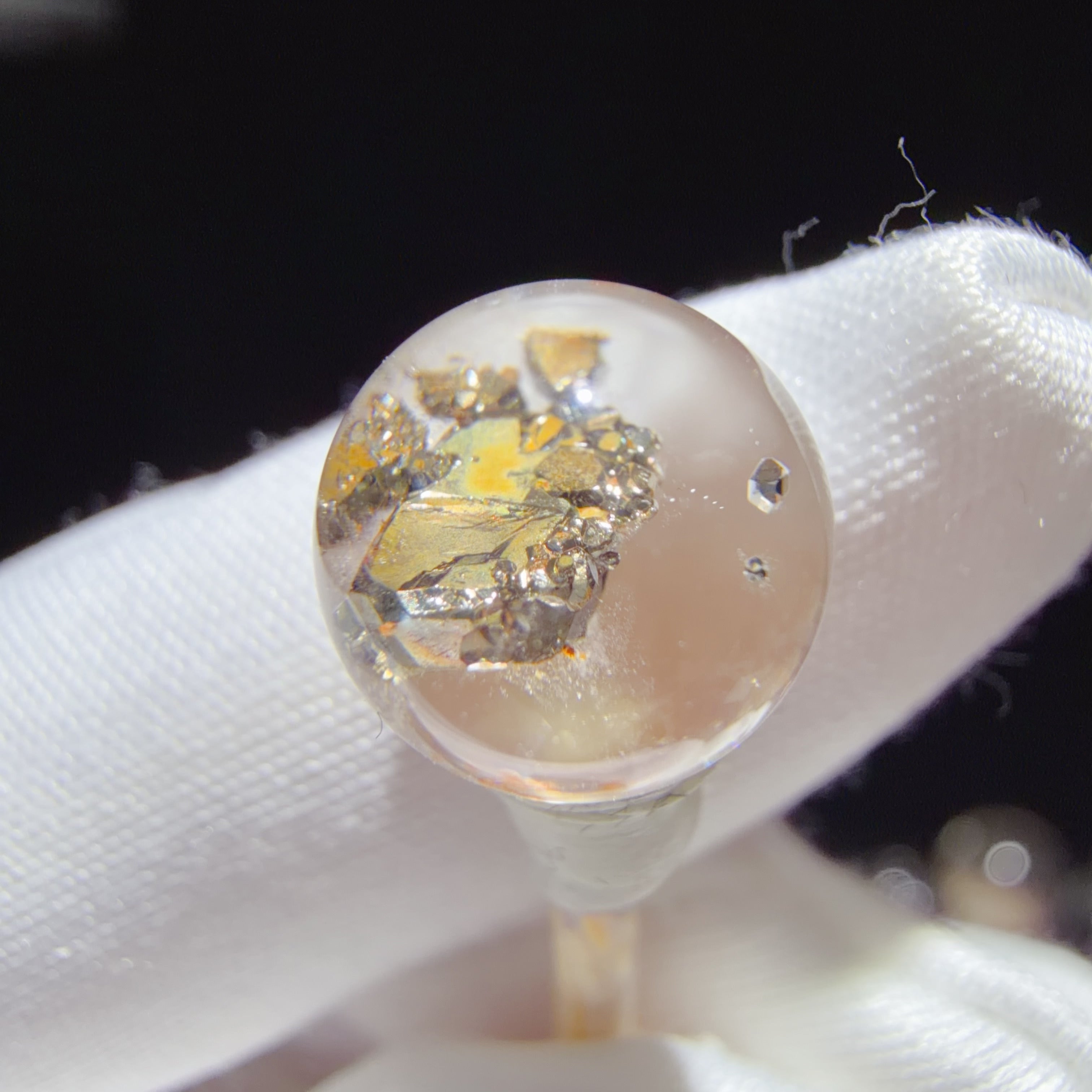 Quartz Bead with Pyrite Inclusions