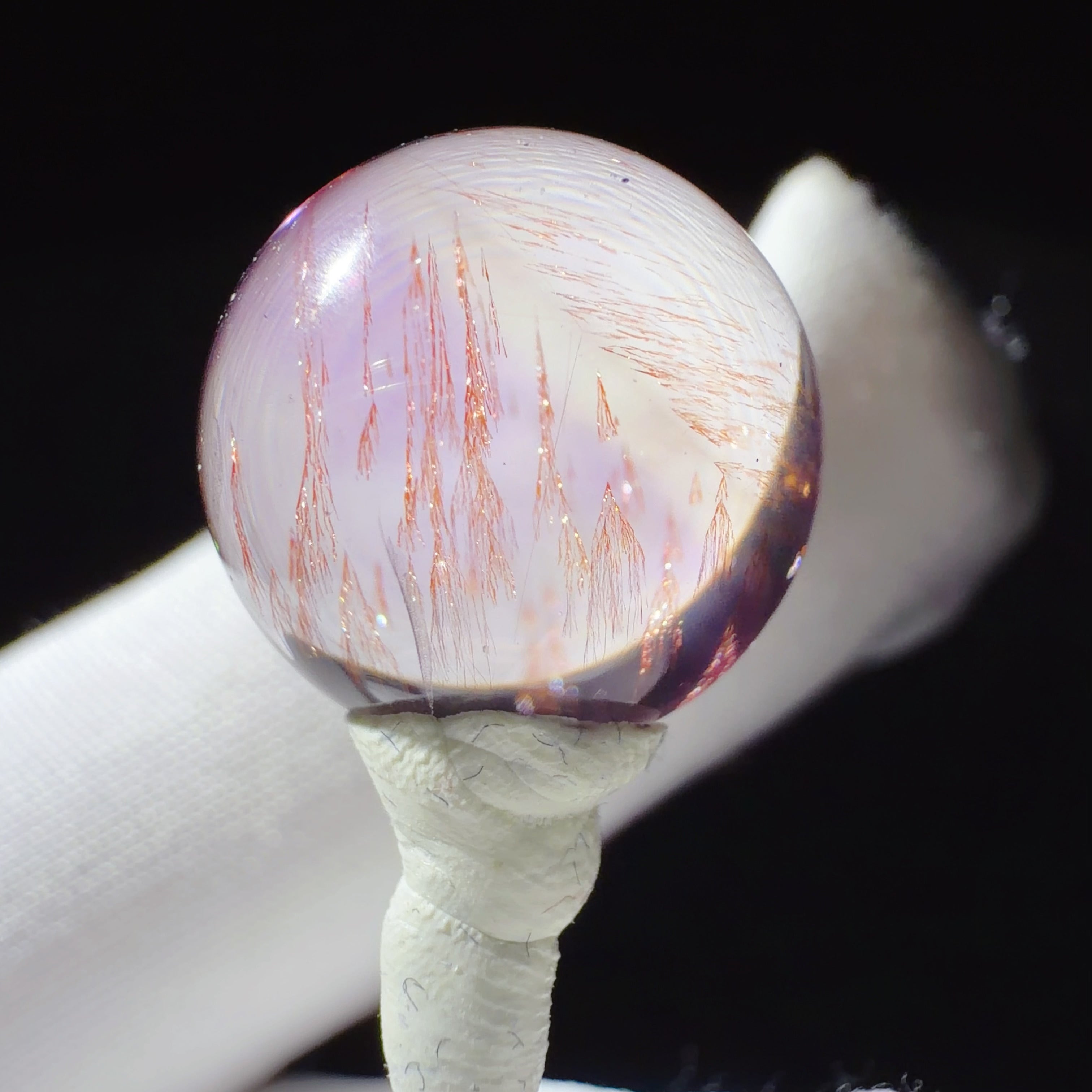 Quartz Bead with Purple Needle-like Inclusions